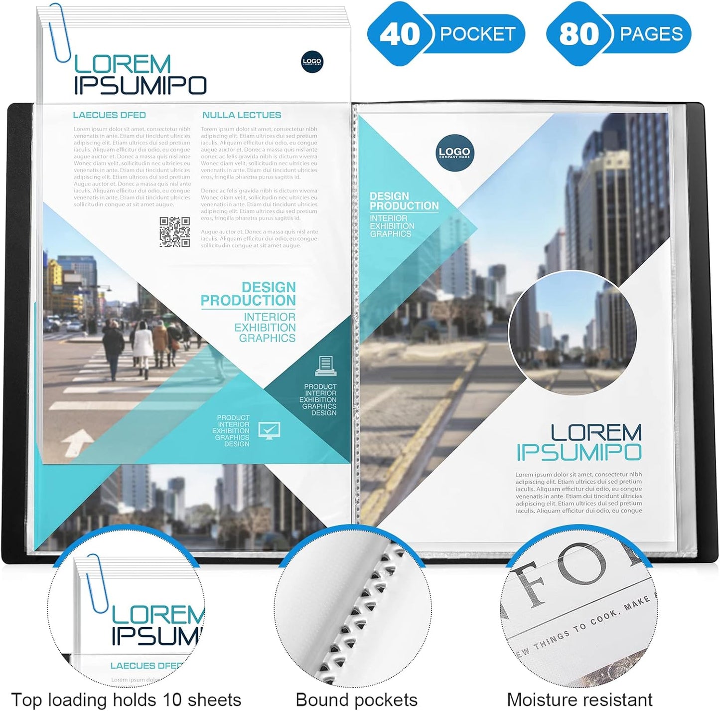 Marspark 6 Pcs Binder with Plastic Sleeves Large 8.5" x 11" Display Presentation Book 40 Pocket 80 Pages Art Portfolio Folder Clear Sheet Protector for Photo Document (Black)