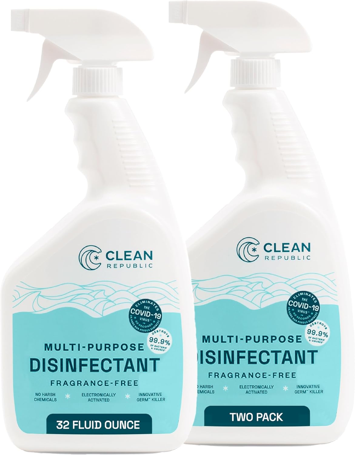 Clean Republic Multi-Purpose Disinfectant, Cleaning Spray, 32 Fluid Ounce Bottle, 2-Pack