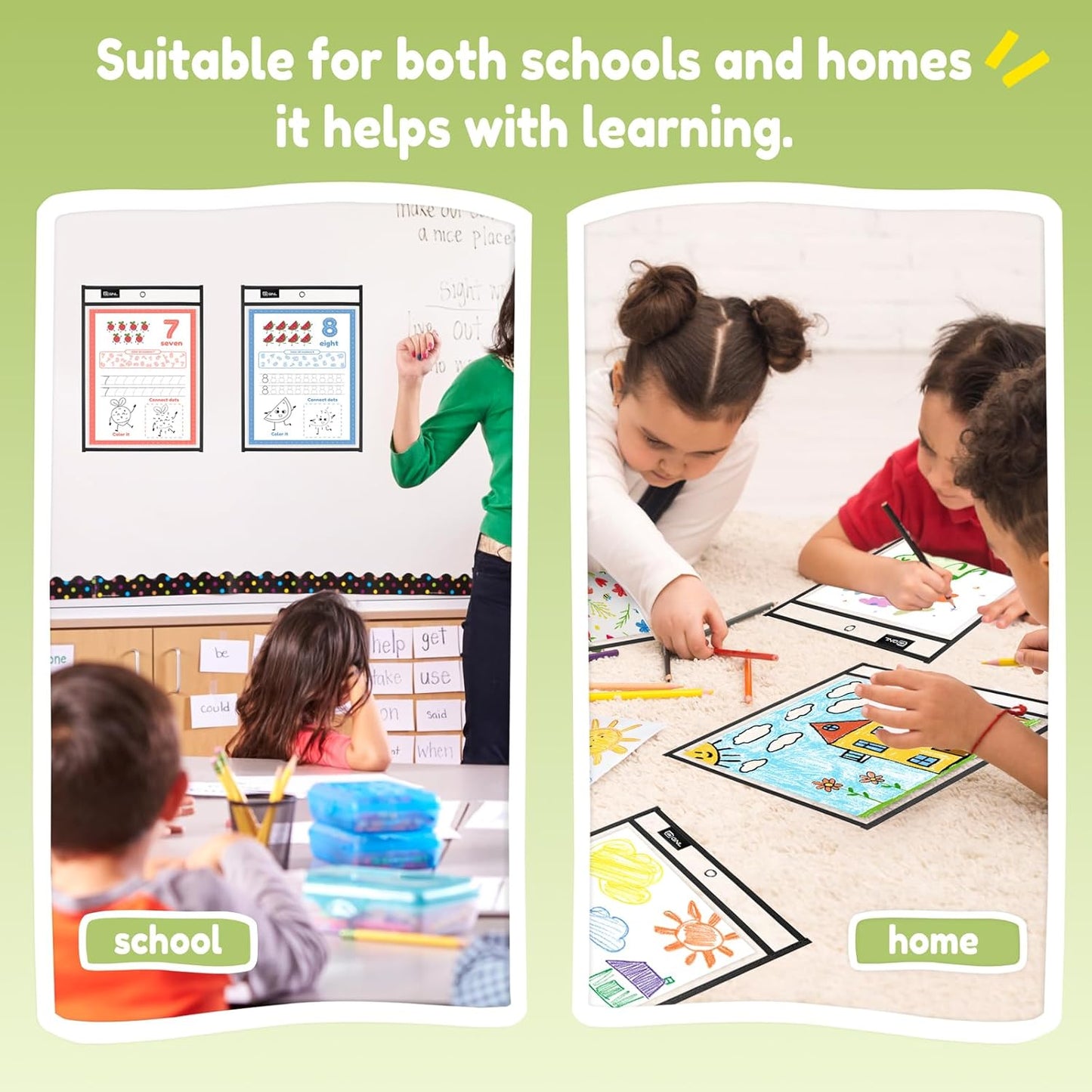 GNL Dry Erase Pocket Sleeves 30 Packs, Reusable Clear Plastic Ticket Holders with Rings, Durable & Easy-to-Erase Sheet Protectors, Black 10x14 Inch for Classroom & School Teacher Supplies