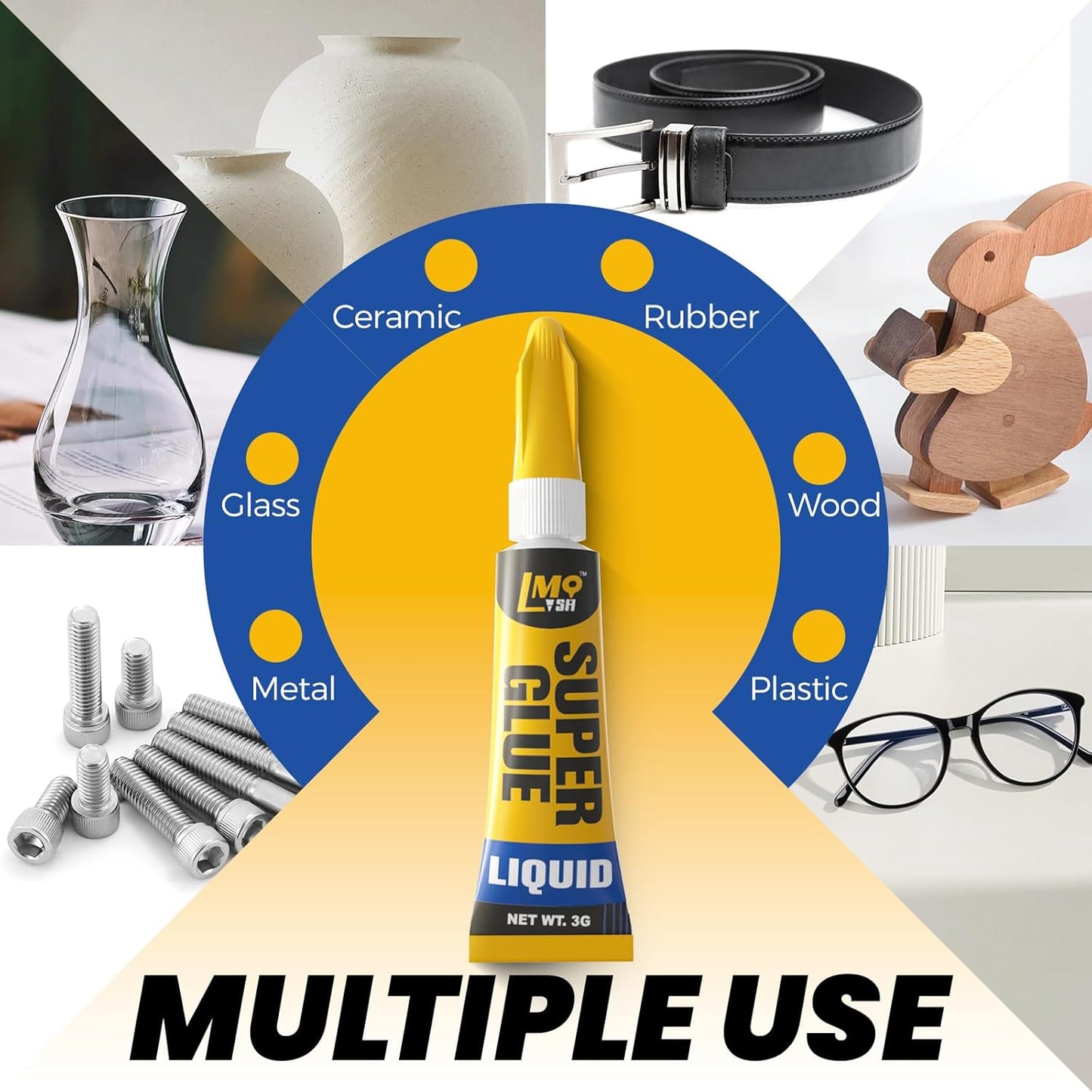 Super Glue 12x3g Liquid CA Glue, Clear Cyanoacrylate Adhesive Single Use for Shoe Sole Repair Ceramic Plastic Model Metal Wood Aquarium Leather Pottery Glass, Food Safe Strong and Instant Bonding