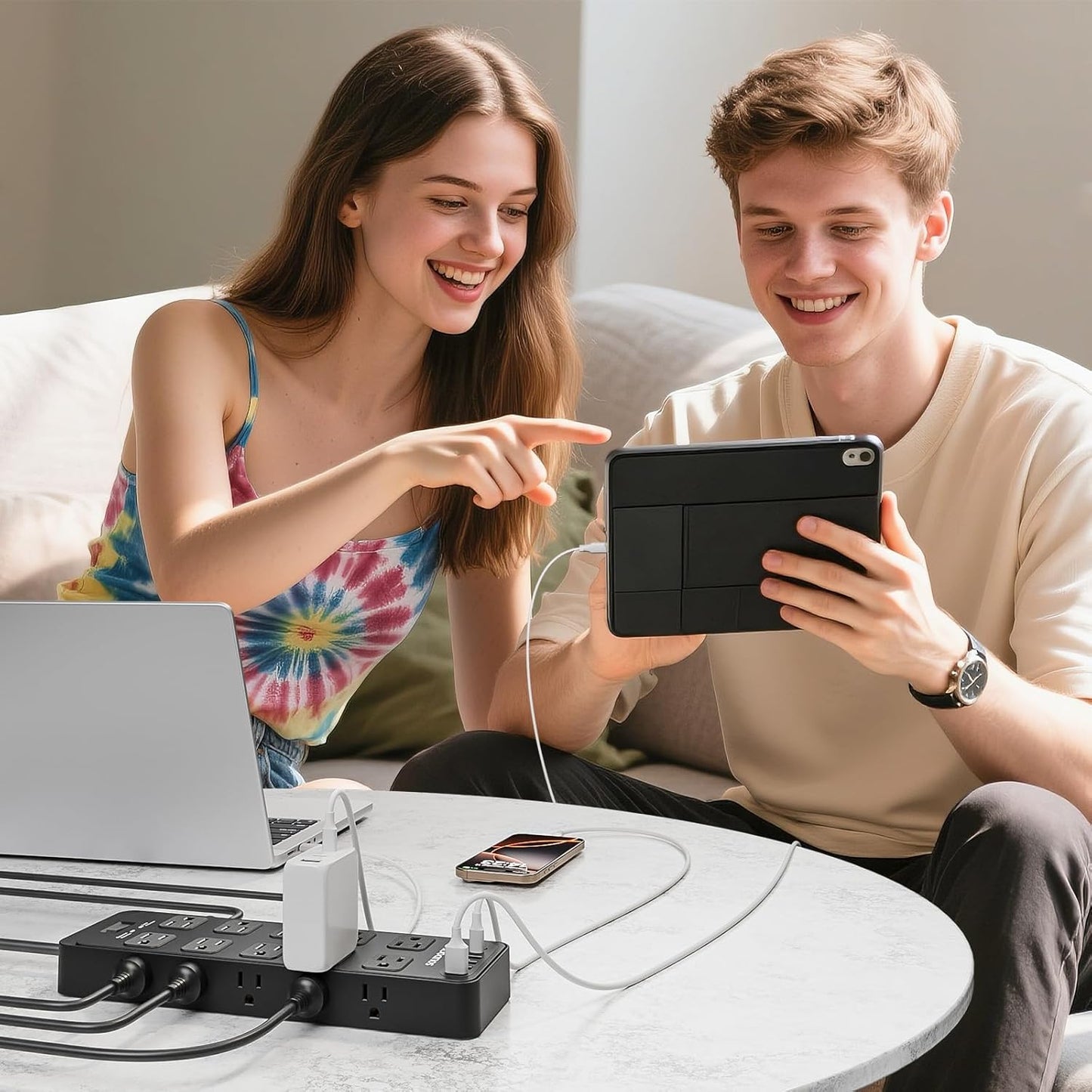 Power Strip Surge Protector Flat Plug with 20 AC Outlets 6 USB Chagring Ports, 1875W/15A, 2700J, 15 Feet Heavy Duty Extension Cord for Home, Office, Dorm, Gaming,ETL Listed (Black, 15FT)