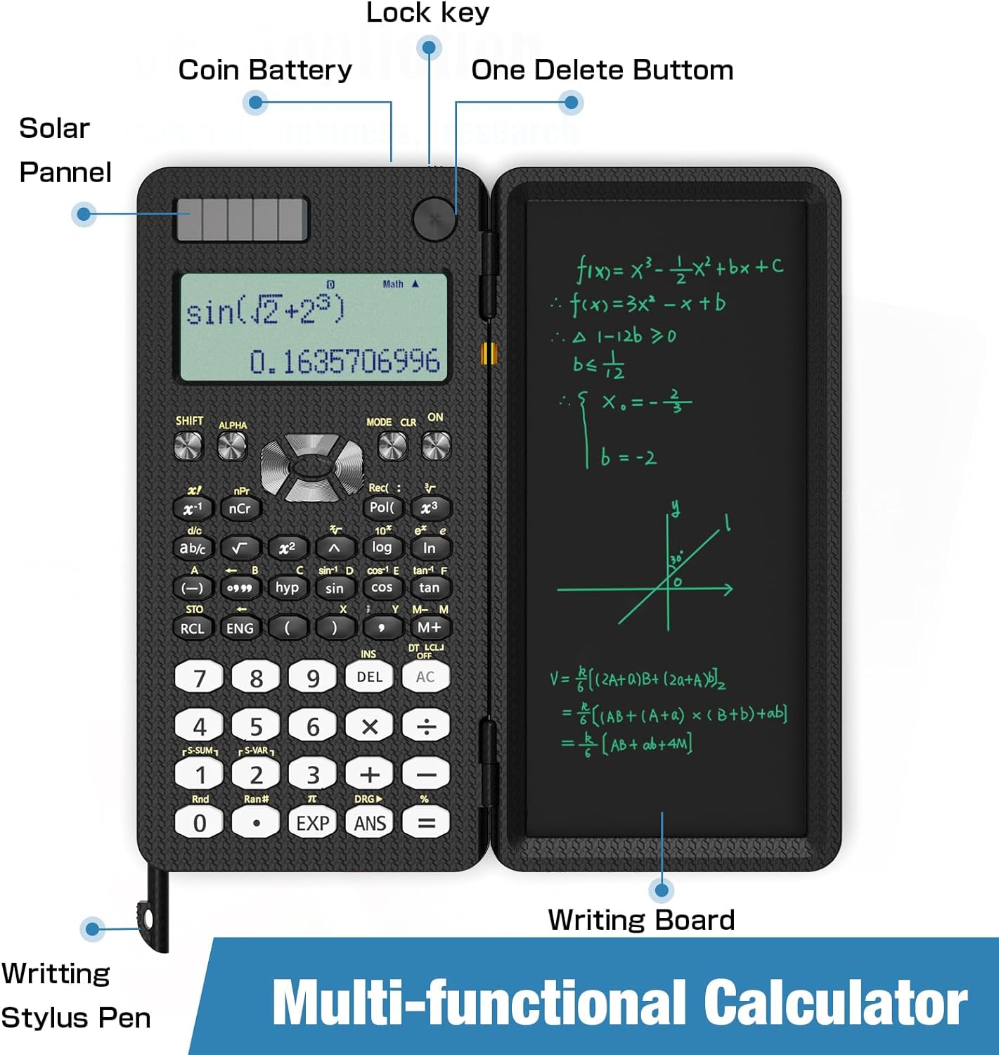 Scientific Calculator for Students, 82MS Foldable Science Calculator with Notepad Solar Energy Science Calculators for Middle and High School Supplies (82MS Black)