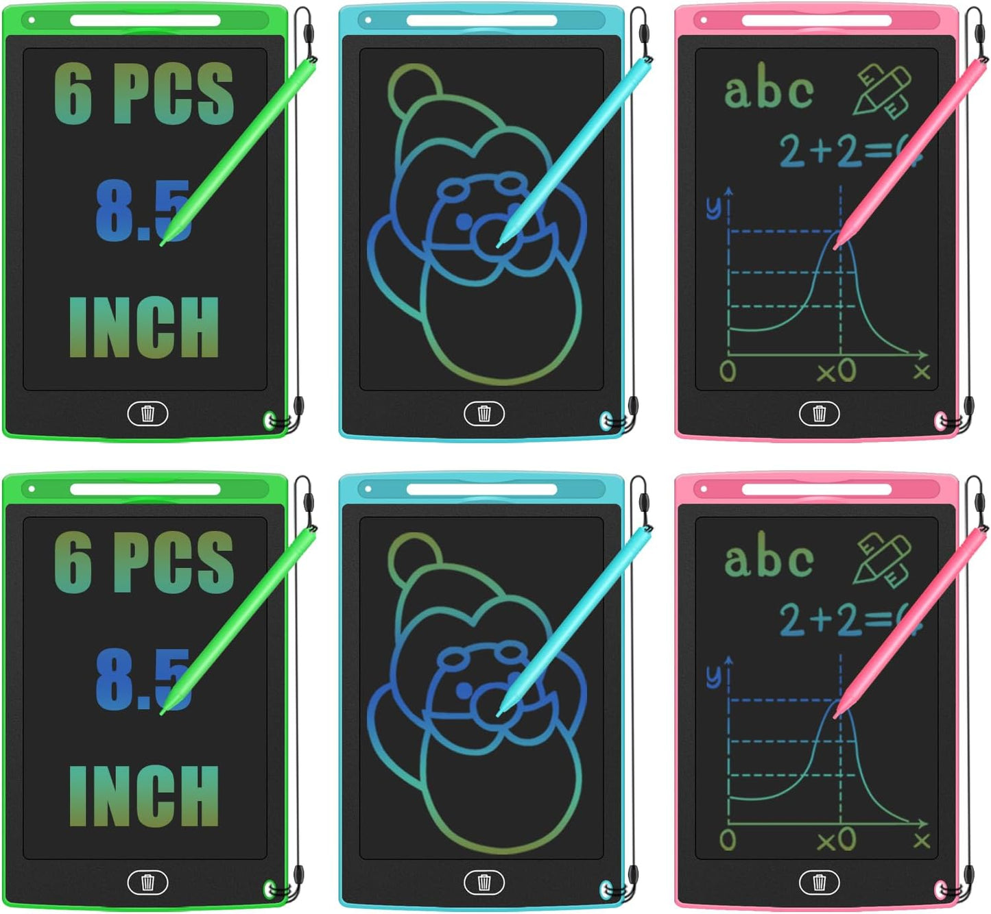 LCD Writing Tablets for Kids 6 Pack Doodle Boards 8.5" Drawing Pad for Kid with Anti-Losing String Learning Toy Birthday Party Favor for 3-10 Kids Boys Girls Doodle Board Painting Tablet for Class