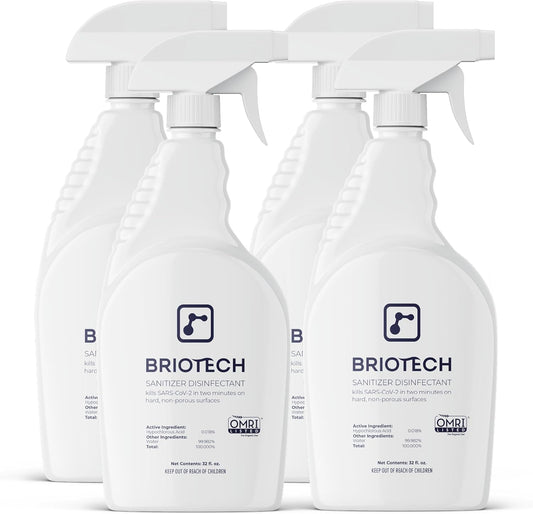 BRIOTECH Sanitizer Disinfectant Hypochlorous Spray, Kill 99.99% of Viruses & Bacteria, Control Mold, Eliminate Odor, Gentle for Nursery & Play Rooms, Food Contact Surface Sanitizer, 32 fl oz (4 Pack)