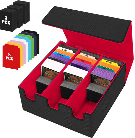 Card Storage Box for Trading Cards, 2100+ Card Deck Case with PU Leather and Magnetic Closure, TCG Storage Box, Suitable for MTG, YuGiOh, and Sports Cards, Includes 8 Card Dividers