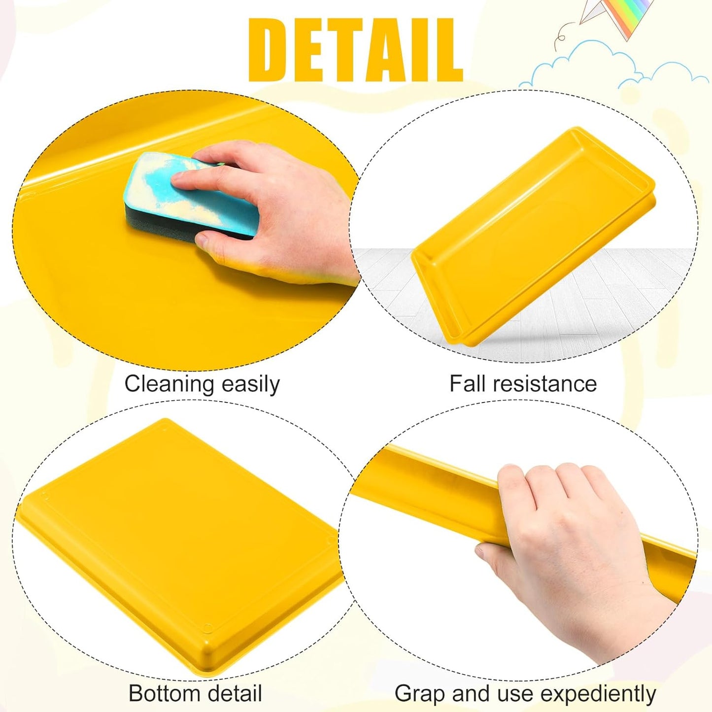 Maitys 15 Pcs Flat Plastic Trays 16.1 x 11.8'' Sensory Storage Paper Tray Stackable Classroom Bins for Office Home Organizer Crafts Supplies(Yellow)