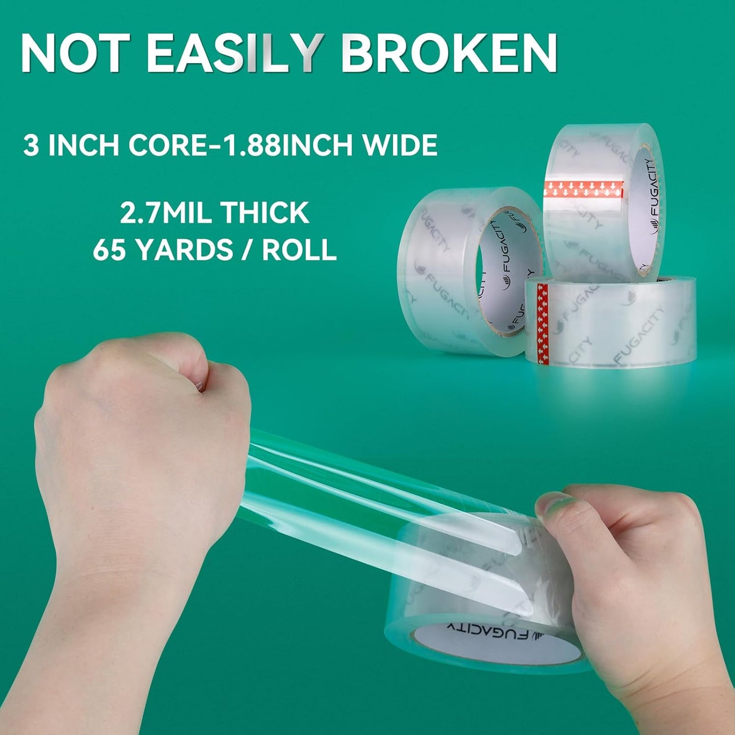 FugaCity Heavy Duty Clear Packing Tape Refills (18 Rolls), Packaging Tape for Moving Sealing, Moving Supplies Shipping Tape,2.7 Mil Thick, 1.88 in Wide,65 Yards Per Roll,Total 1170 Yards