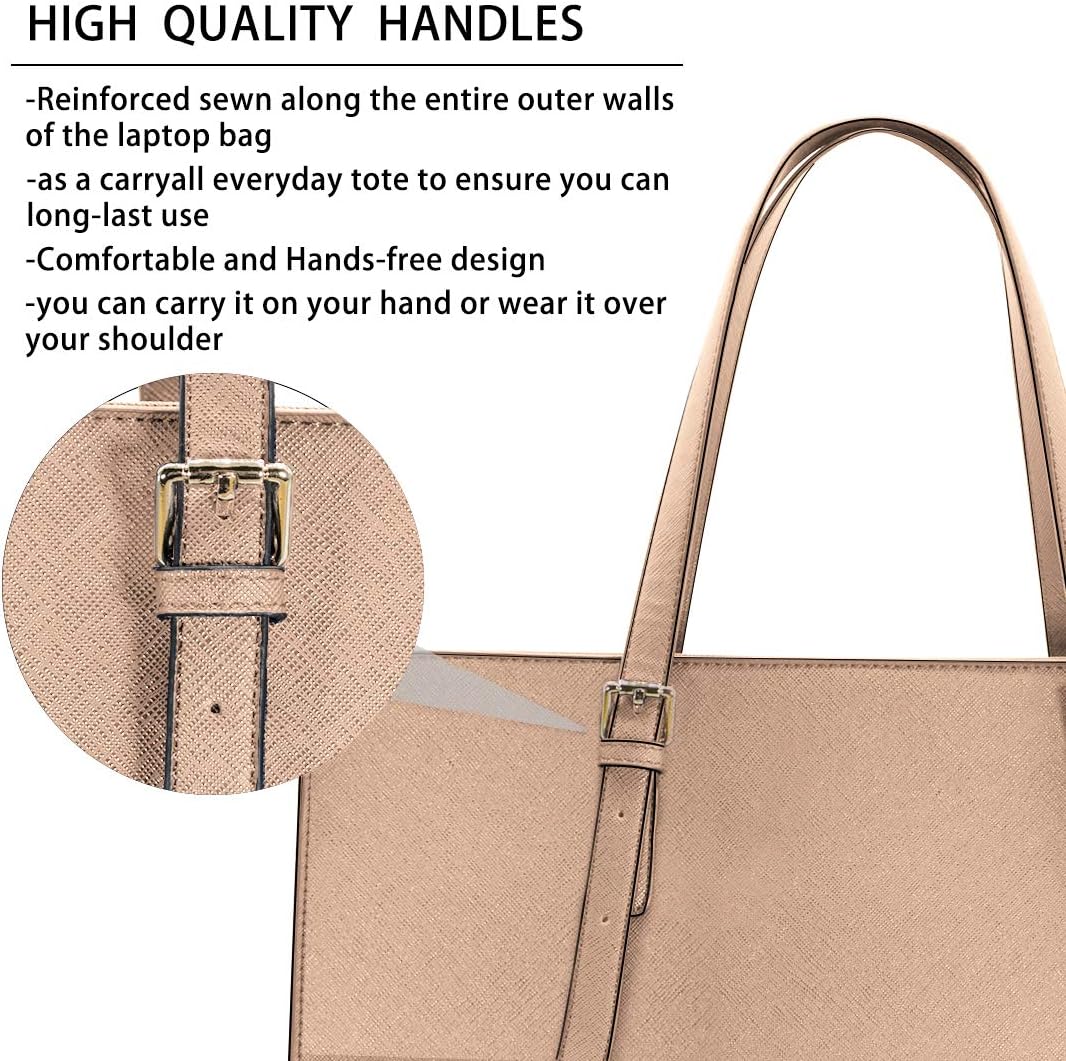Laptop Bag for Women Waterproof Lightweight Leather 15.6 Inch Computer Tote Bag Business Office Briefcase Large Capacity Handbag Shoulder Bag Professional Office Work Bag Khaki