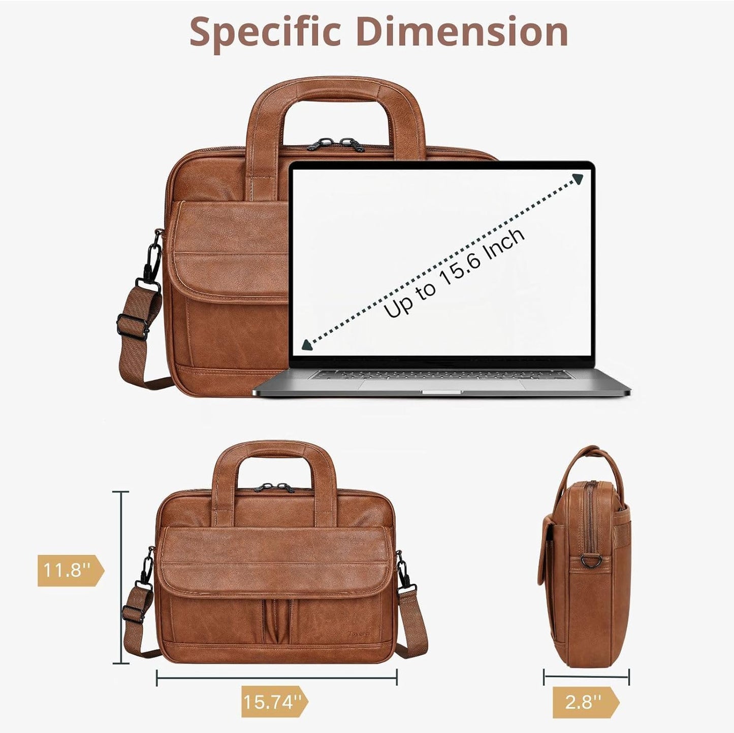 Taygeer Leather Laptop Bag for Men Women, Premium Laptop Briefcase Fits Up to 15.6 Inch Notebook, Waterproof Portable Shoulder Messenger Crossbody Bag Carry On Case for Travel Business Office, Brown