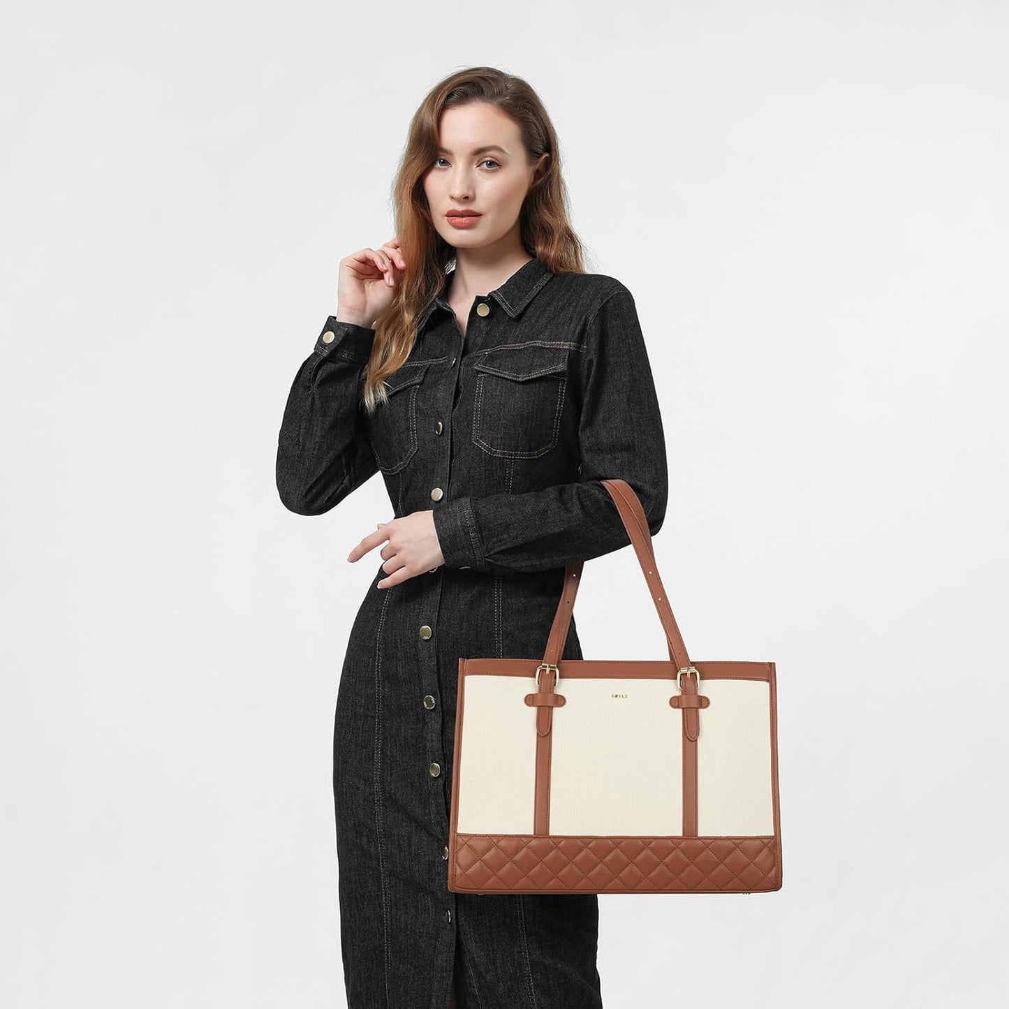 Keyli 3pcs Laptop Bag for Women,15.6 Inch Canvas Tote Bag Work Bags Large Business Computer Briefcase Shoulder Handbag Purse