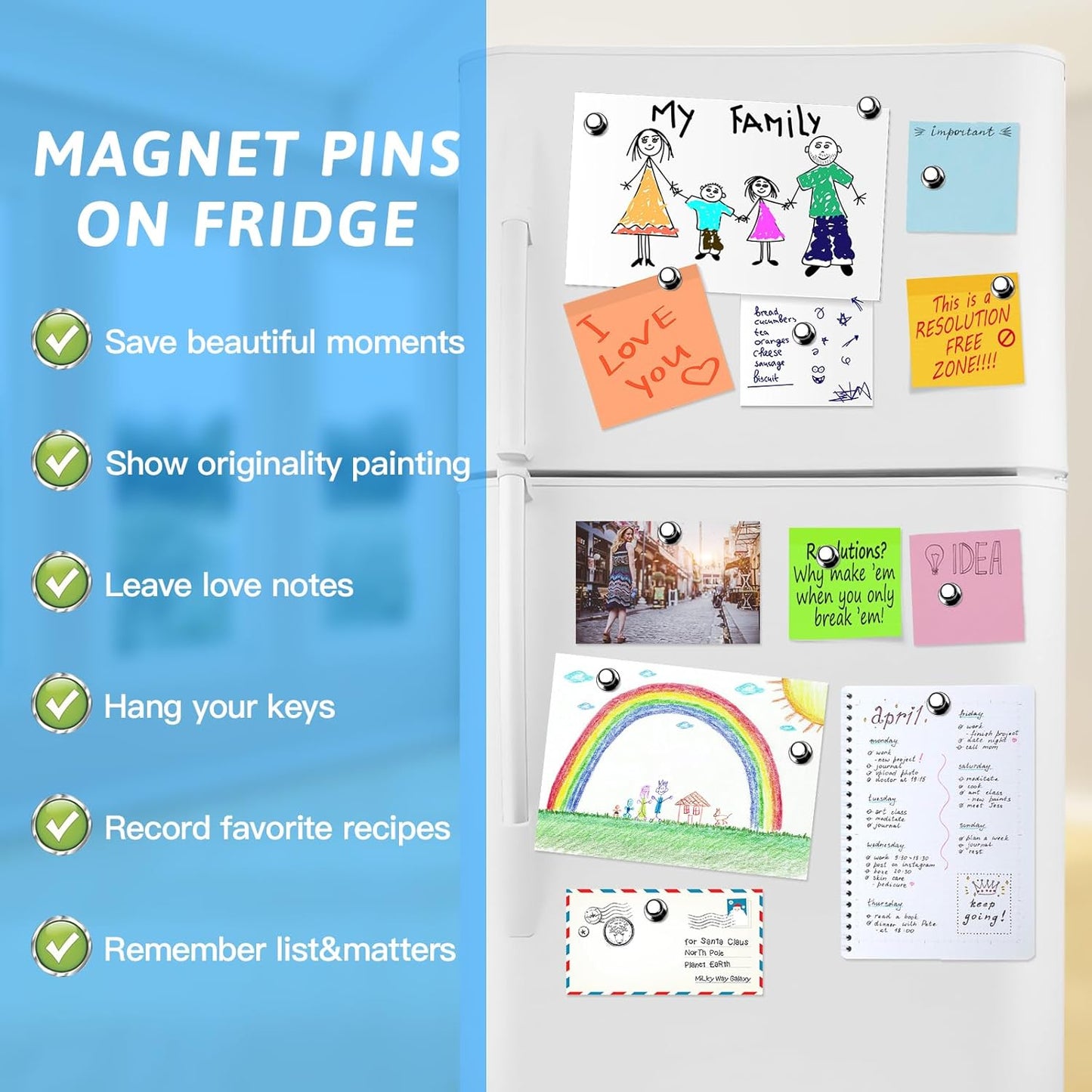 20Pack Strong Magnets for Refrigerator Neodymium Fridge Magnets Adult Magnets for Dry Erase Board Lockers Whiteboard Kitchen Home Office Classroom Black