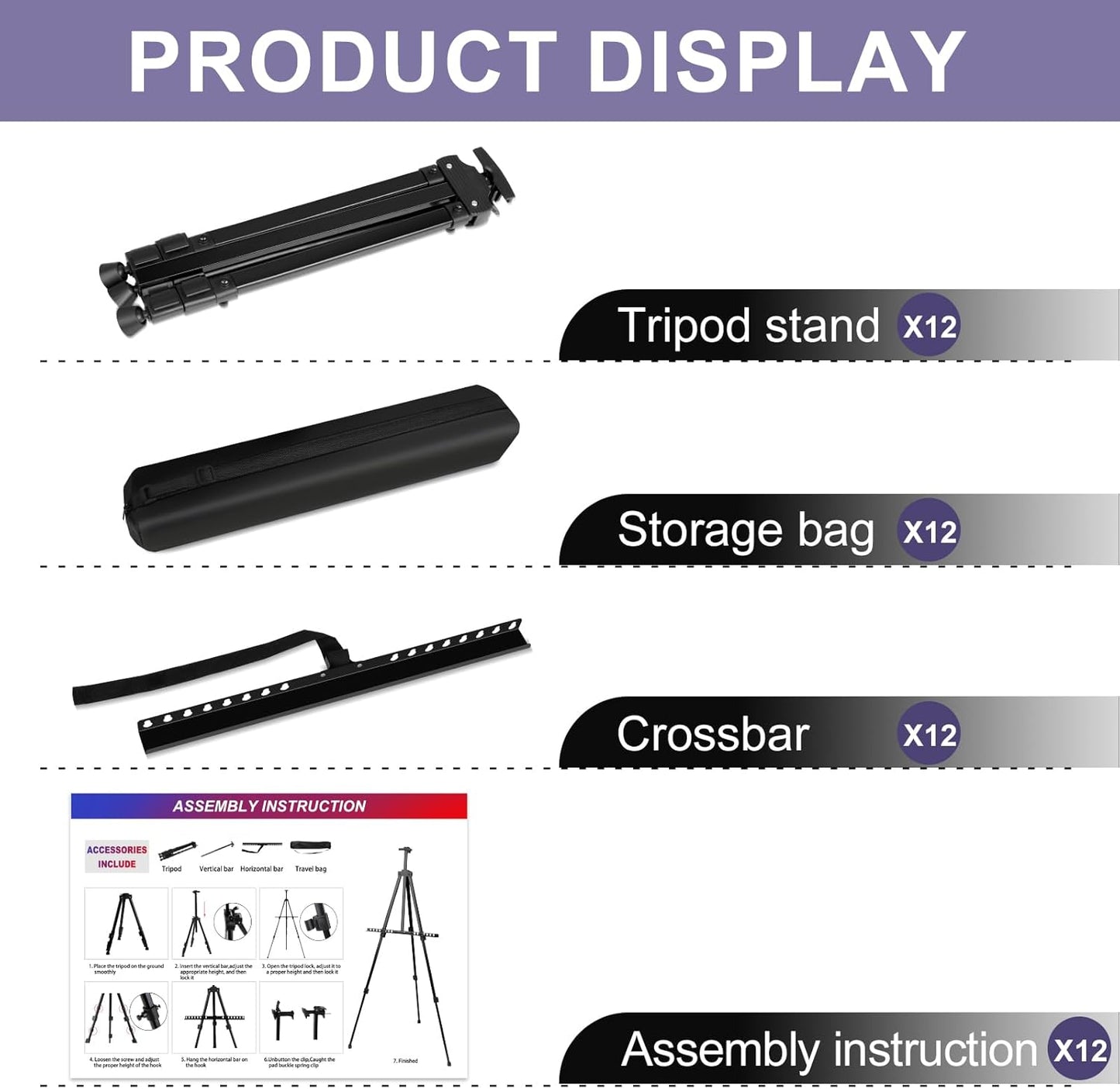 AROIC Art Painting Artist Easel Stand, Painting Display Easel Stand,Portable Adjustable Iron Tripod Display Stand with Bag, Height from 20 to 66 in for Table-Top/Floor Drawing and Displaying(12 Pack)