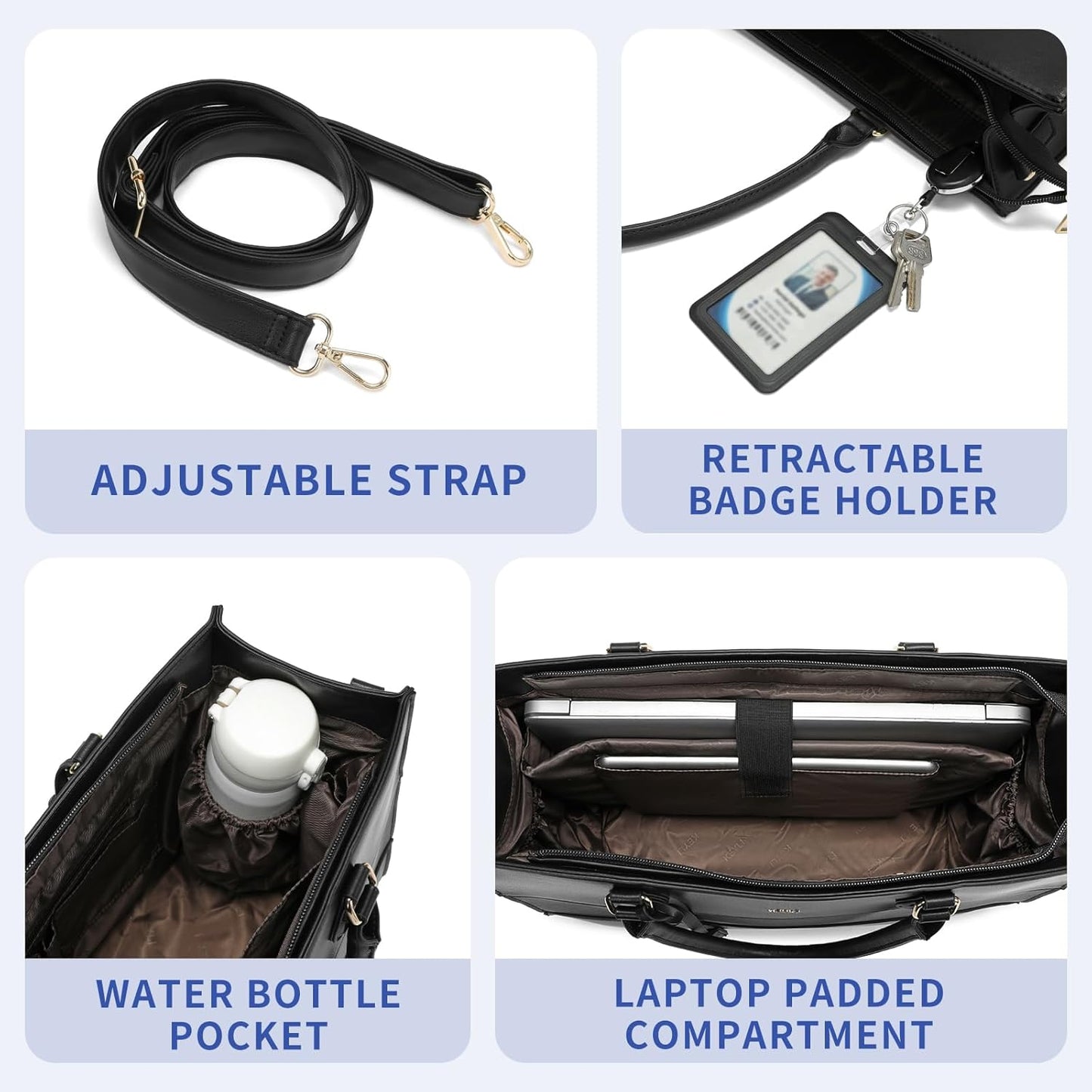 Keyli 3pc Sets Laptop Bag for Women,15.6 Inch Work Tote Bags Waterproof Leather Business Computer Briefcase Shoulder Handbag