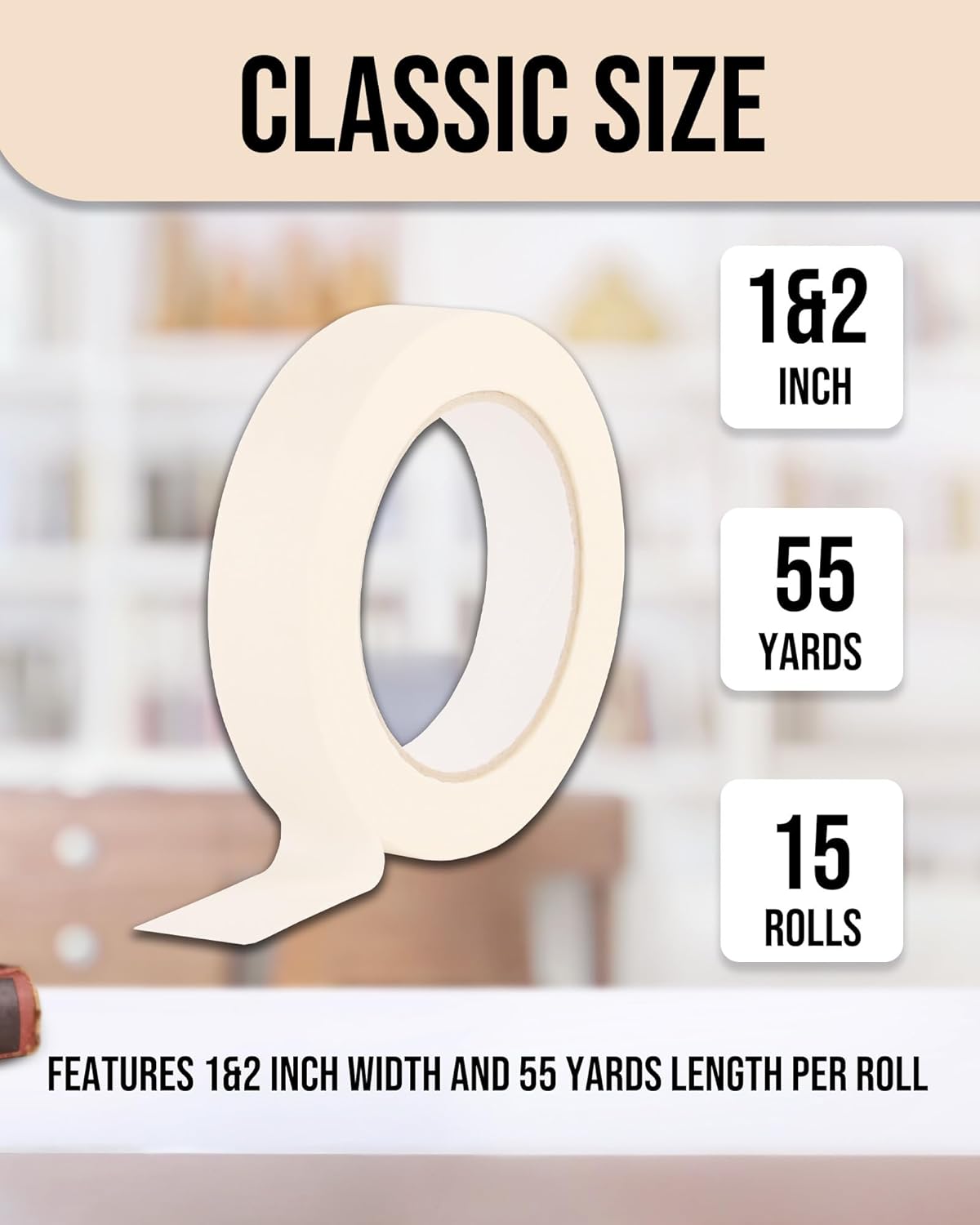 Lichamp Masking Tape, White Painter Tape 1 inch and 2 inch Wide, 10+5 Pack White Tapes Bulk, Total 825 Yards