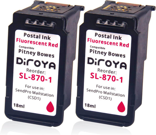 SL-870-1 Ink Cartridge 18ML High Yield Replacement for Pitney Bowes SendPro Mailstation Fluorescent Red Postage Ink (CSD1) (2 Pack)