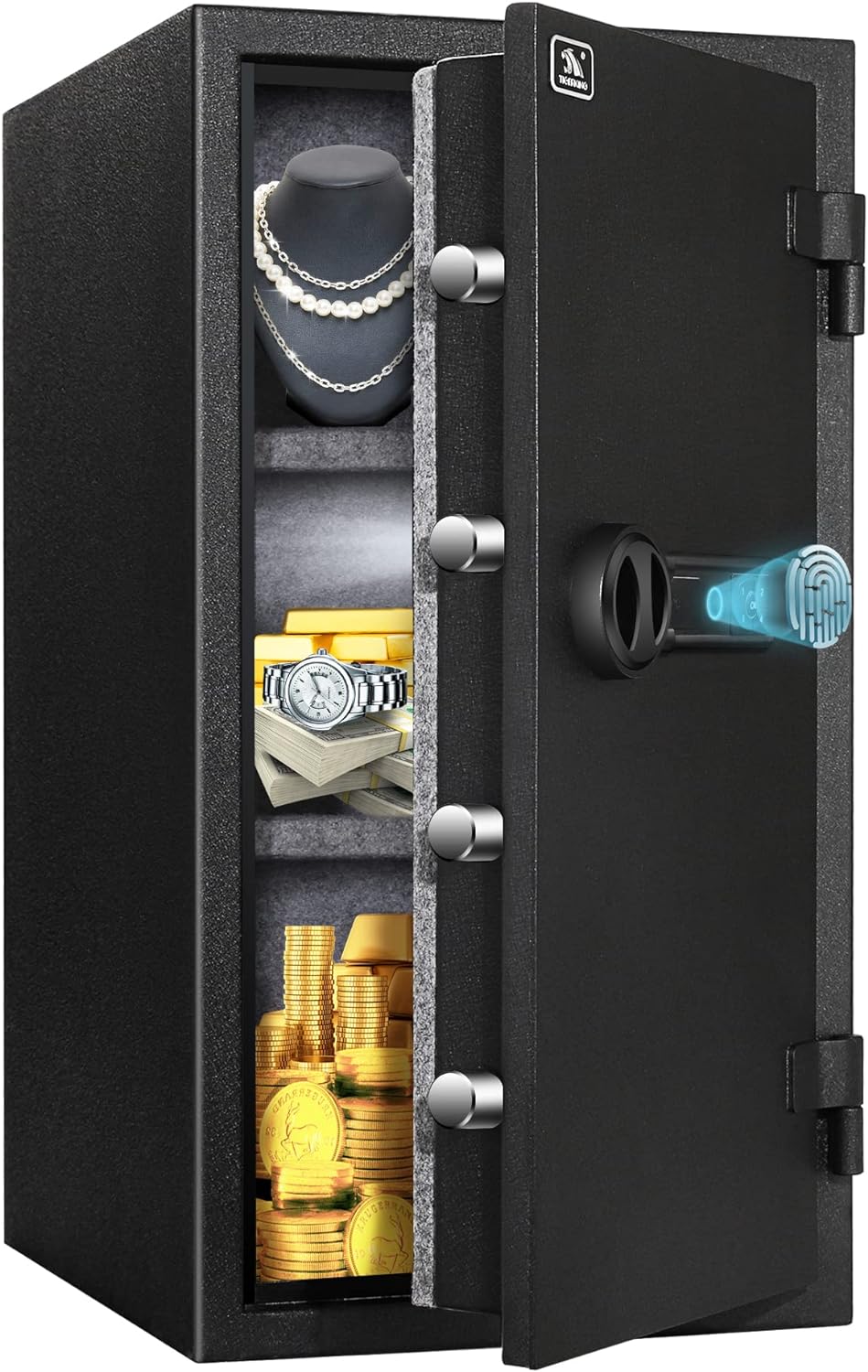 TIGERKING Biometric Fingerprint Fireproof Safe for Home Office, 3.47 Cu Ft Solid Steel Security Safe with Removable Shelf, Stores 29 Fingerprints, 30 Min Fire Protection, Anti-Theft Digital Safe