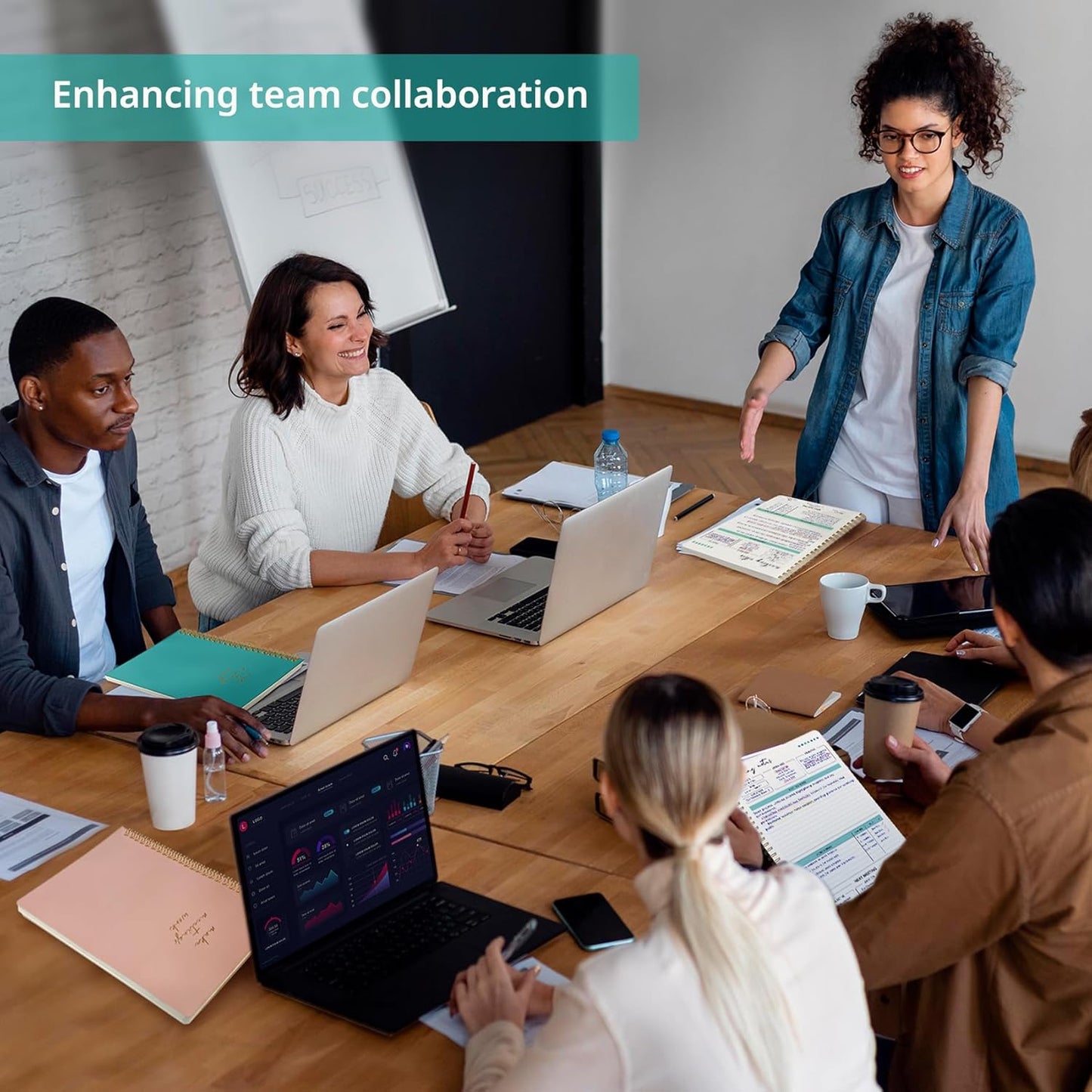 Meeting Notebook for Work Organization - Work notebook with action items, Meeting Minutes Planner Notebook, Perfect Office Supplies for Men & Women - Aquamarine