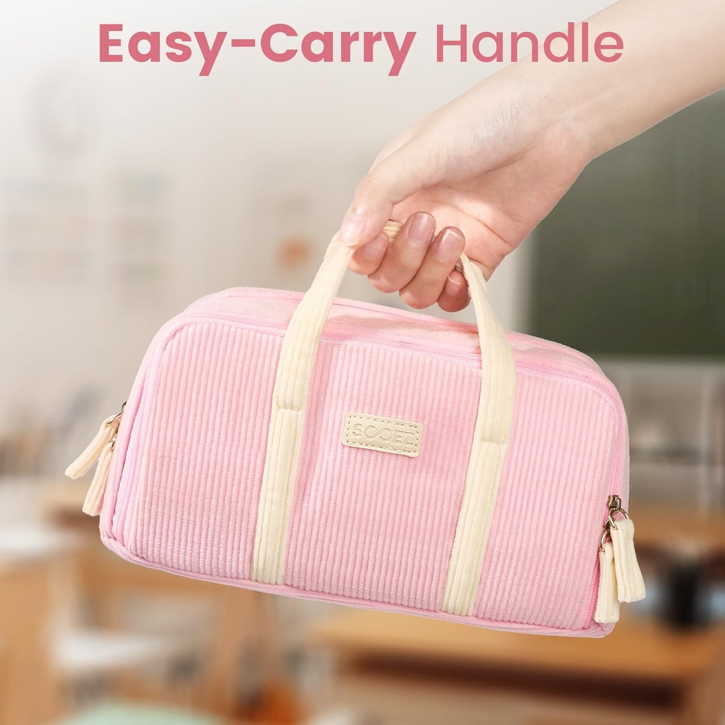 Sooez Large Pencil Case Pouch, Extra Big Pencil Bag with 5 Compartments, Pen Case Wide Opening, Soft Corduroy Pen Bag Organizer with Zipper, Cute Aesthetic School Supplies for Teen Girls, Red