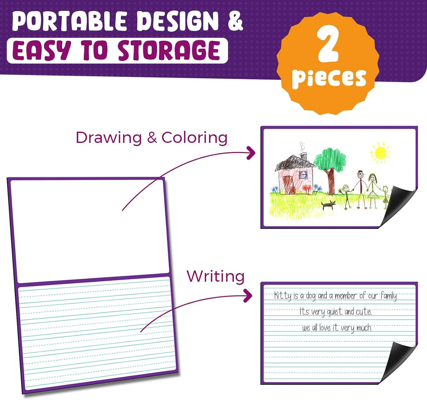 KIKIGOAL 21.5"x17" Magnetic Draw and Write Paper,Dry Erase Handwriting Lined Paper for Classroom Whiteboard, Writing Chart Page Teacher Must Have Homeschool Teaching Supplies (Draw and Write)