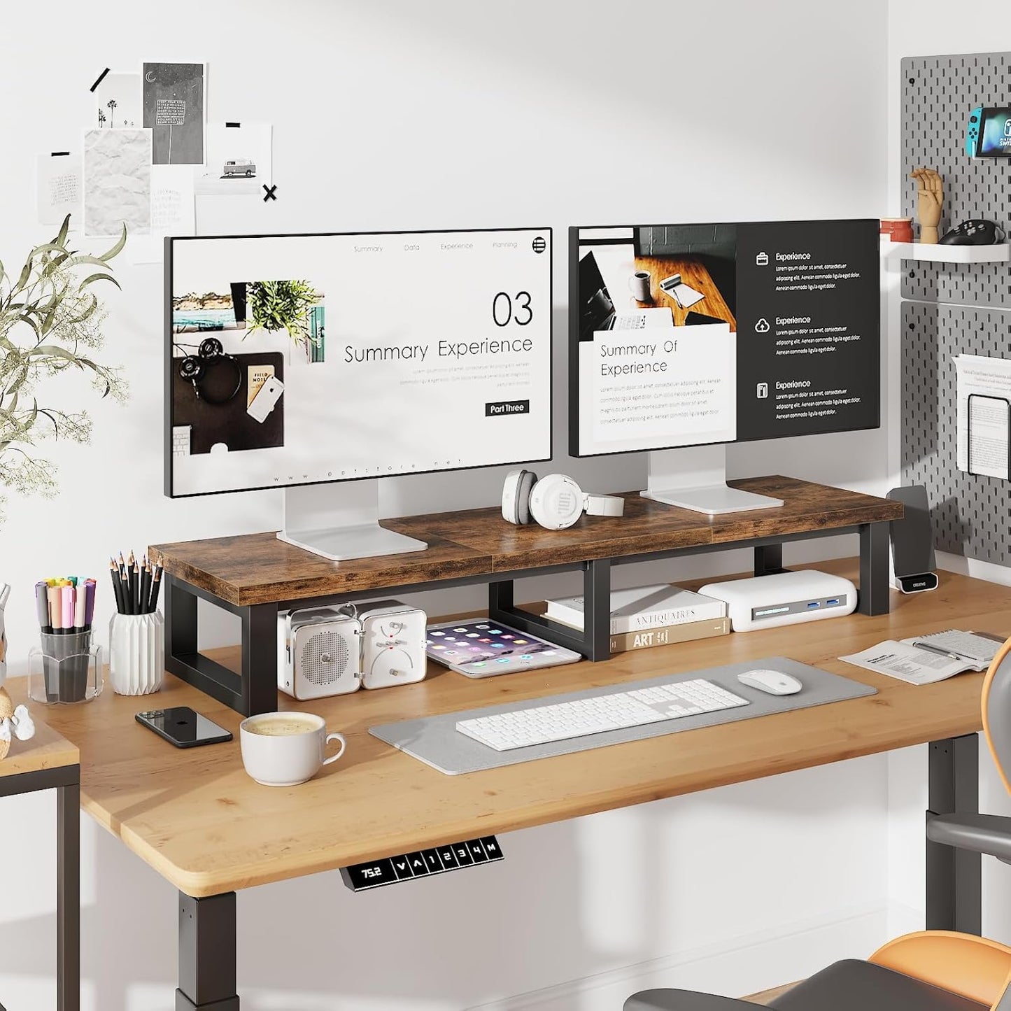 45" Large TV Riser for 32-60 inch TV, TV Riser Stand Shelf with Steel Legs,Tabletop TV Stand Riser for Home Office,Rustic Brown