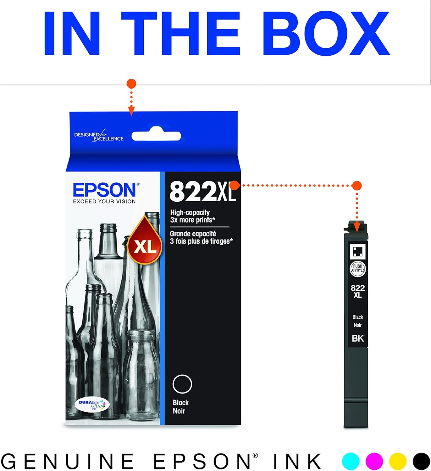 Epson® Workforce® Pro WF-4820 Wireless Color Inkjet All-in-One Printer & EPSON T822 DURABrite Ultra Ink High Capacity Black (T822XL120-S) T822 DURABrite Black