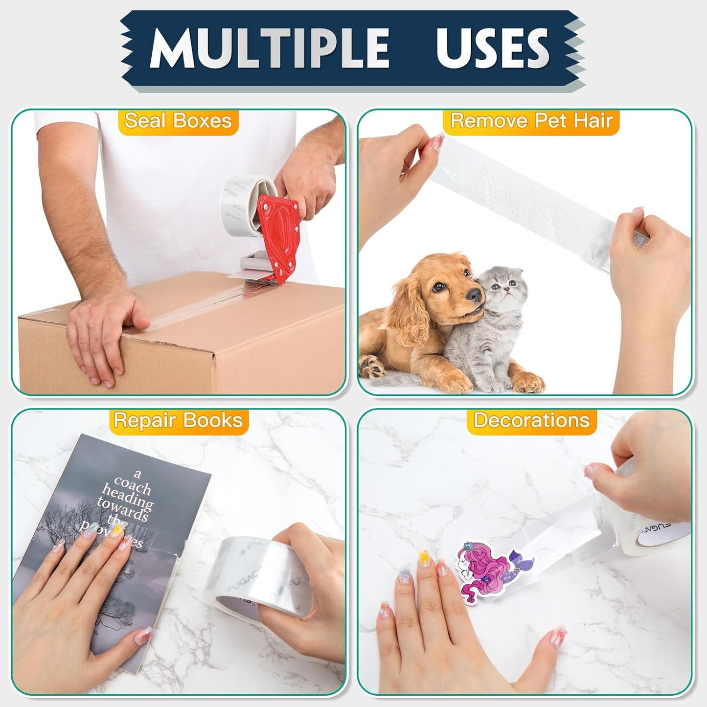 FugaCity Heavy Duty Clear Packing Tape Refills (18 Rolls), Packaging Tape for Moving Sealing, Moving Supplies Shipping Tape,2.7 Mil Thick, 1.88 in Wide,65 Yards Per Roll,Total 1170 Yards