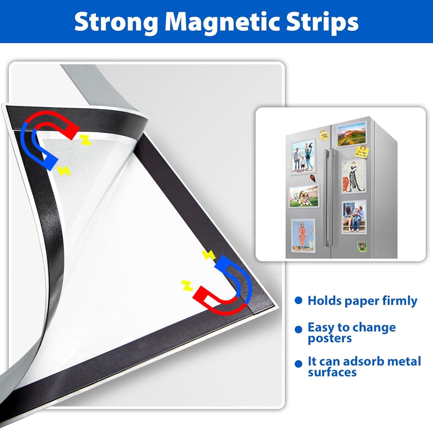 10Packs Magnetic Sign Holder, 11x17 Self Adhesive Display Frame with Strong Magnetic Frame and Clear PVC for Office Store Home Door Window Refrige Magnetic Paper Holder, Silver