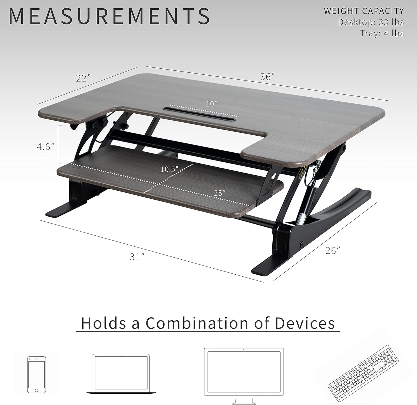 VIVO 36 inch Height Adjustable Stand Up Desk Converter, V Series, Quick Sit to Stand Tabletop Dual Monitor Riser Workstation, Gray Top, Black Frame, DESK-V000VG