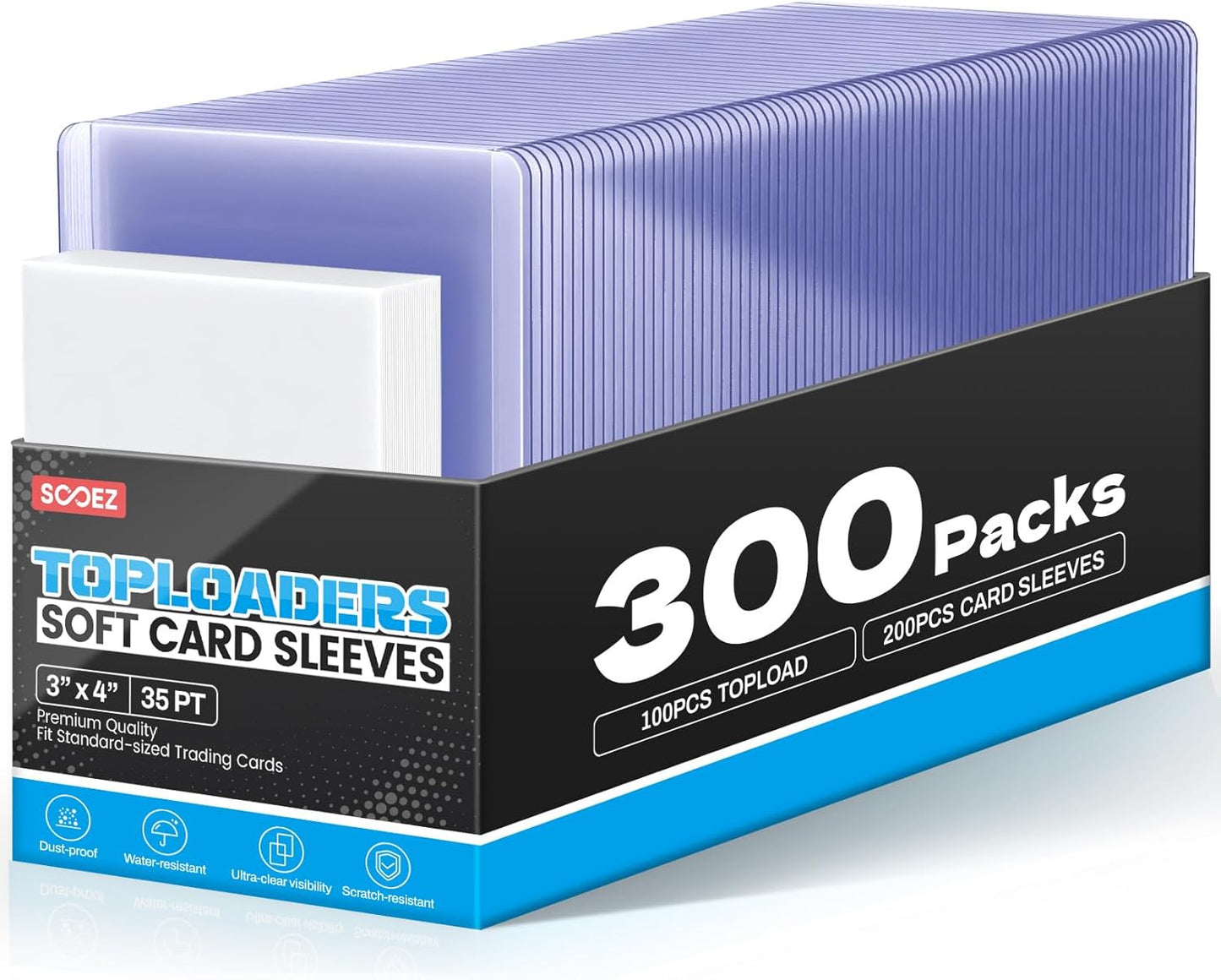 300 Card Sleeves Top Loaders for Cards, Sooez Premium 35PT 3"X4" Baseball Card Protectors Hard Plastic Toploaders, Card Holder for Trading Sports Football Cards(100 Top loaders + 200 Penny Sleeves)