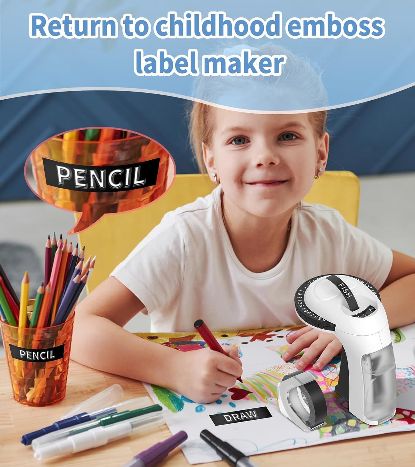 Embossing Label Maker Machine with Tapes, Vintage Retro Manual Punch Old School Embossed Labeler with 10 Rolls 3D (3/8") Embosser Tapes for Home Kids DIY Crafting & Scrapbooking, Black