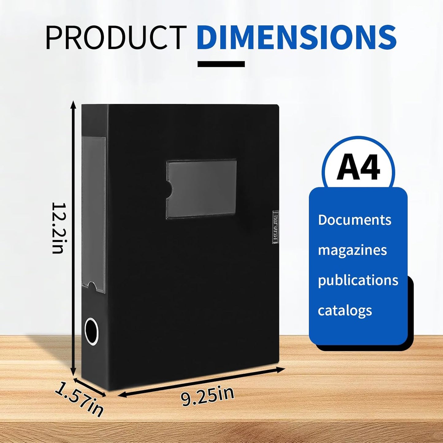 Plastic File Box Archive Storage Case with Lid, 12.2" × 9.4" × 1.6", Letter & A4 Paper, Office Document Organizer Case (Black, 8)