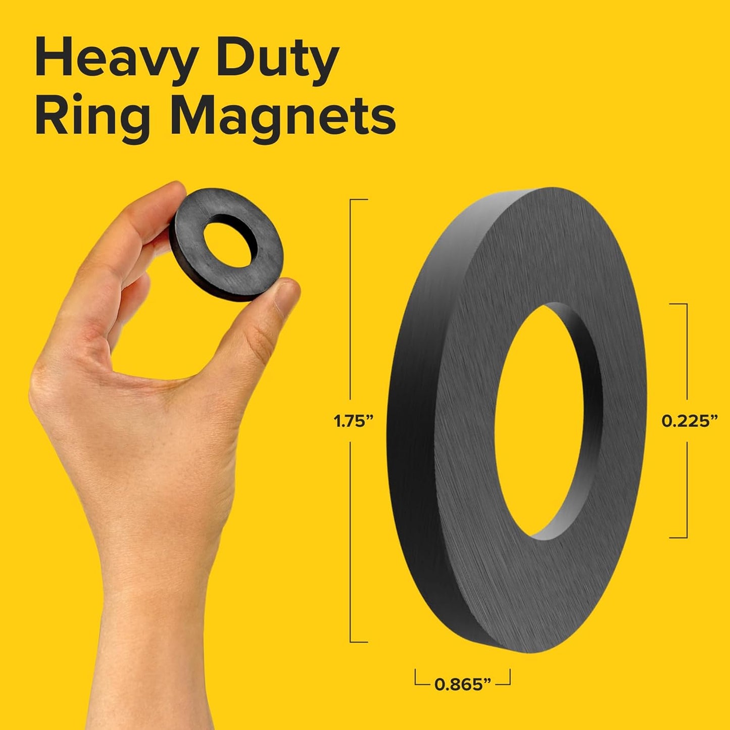 Heavy Duty Ring Magnets - Ultra Strong 1.75 Inch (44 mm) Magnets with Holes for DIY & Crafts - Space Organization Set for Home, Kitchen, Workshop (10 pcs)