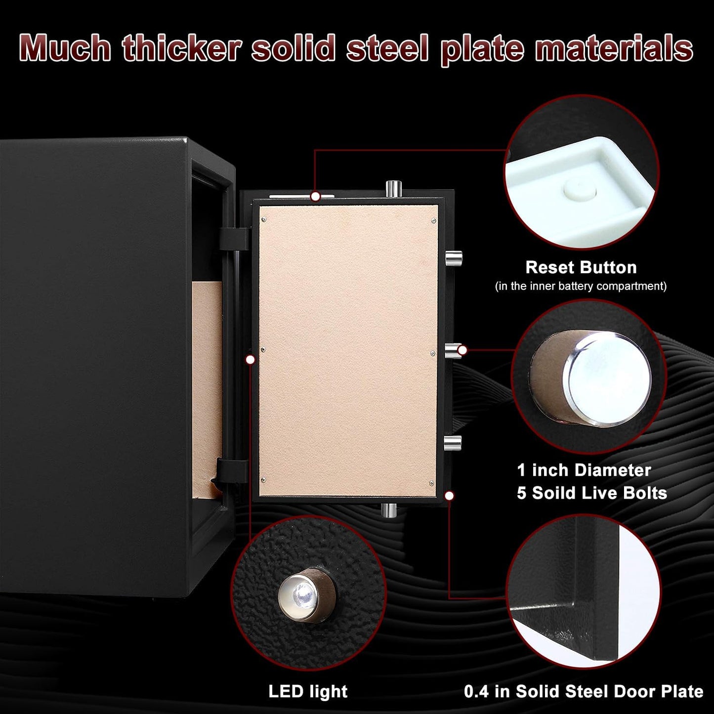 TIGERKING Safe Box,Home Safe,Large Security Box with Double Safety Key Lock and Password for Money and Document,3.7 Cubic Black