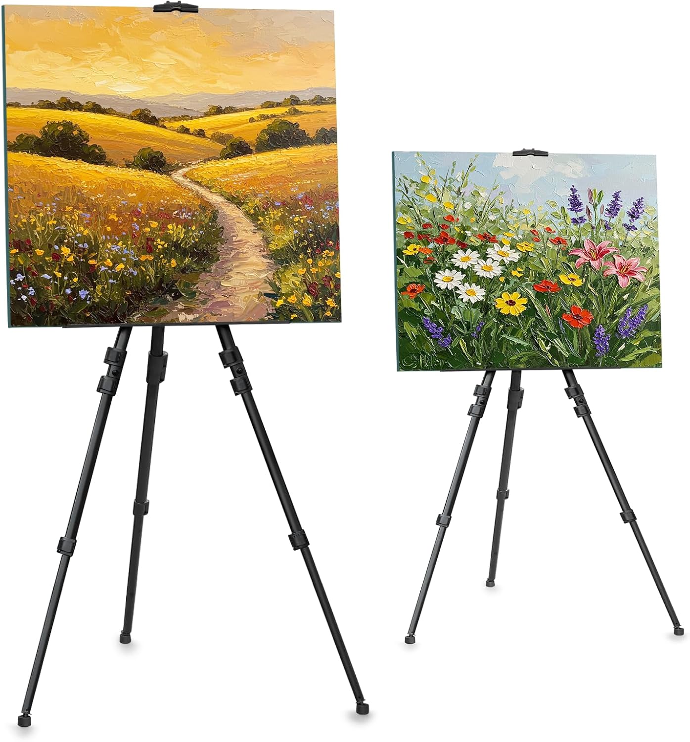 Easel Stand for Sign 2 PCS, Adjuastable Travel Art Canvas Holder with Portable Bag, Metal Tripod Poster Holder Stand Height from 17 to 66 inches, Black