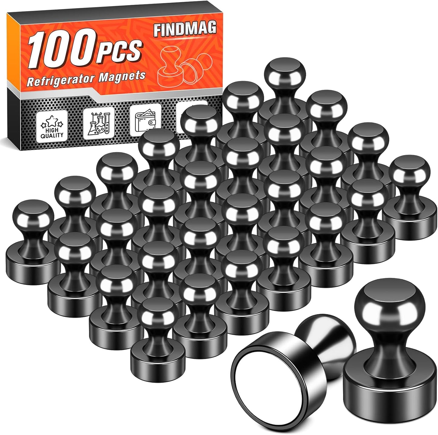 FINDMAG 100 PCS Black Fridge Magnets, Small and Strong Magnets for Whiteboard, Ideal for School, Dry Erase BOAD, Locker Accessories, Home Decorative