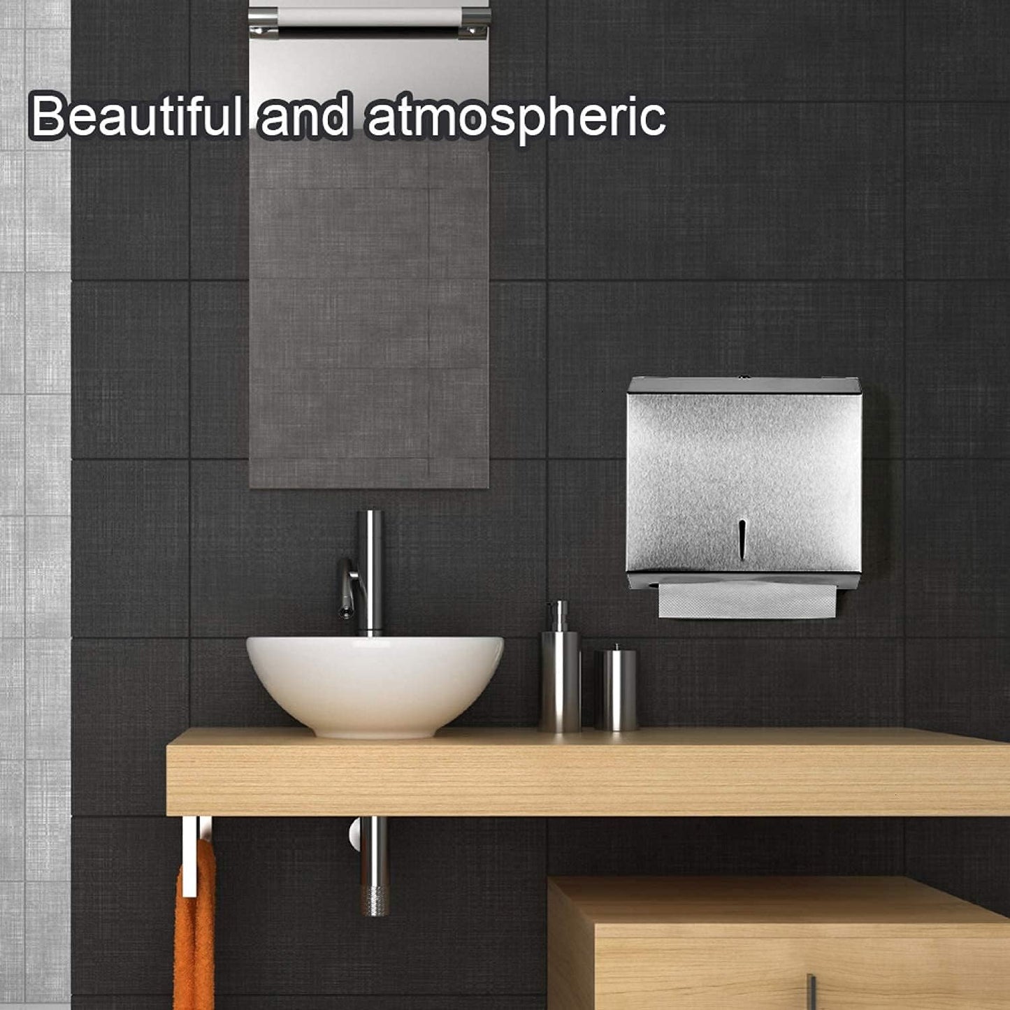 Wall-Mounted Comercial Paper Towel Dispenser, Brushed Stainless Steel Bathroom Hand Towel Dispenser with Lock Design, Large Capacity 250 C-Fold 300 Multi-Fold Capacity