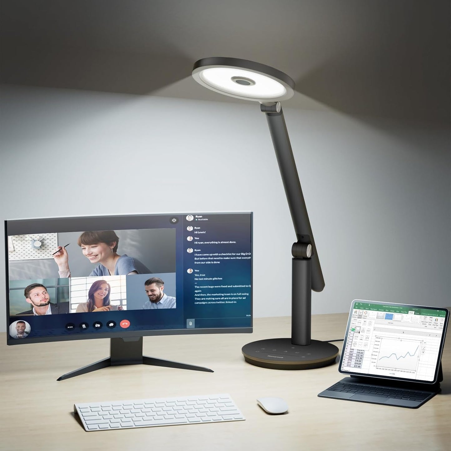 Honeywell Desk Lamp for Home Office, H6 Sunturalux™ Eye-Caring Led Desk Light, 800LM Dimmable Desk Lamp with Timer, Touch Control Tall Desk Reading Light, Table Lamp for Circle Webcam, Study, Bedroom