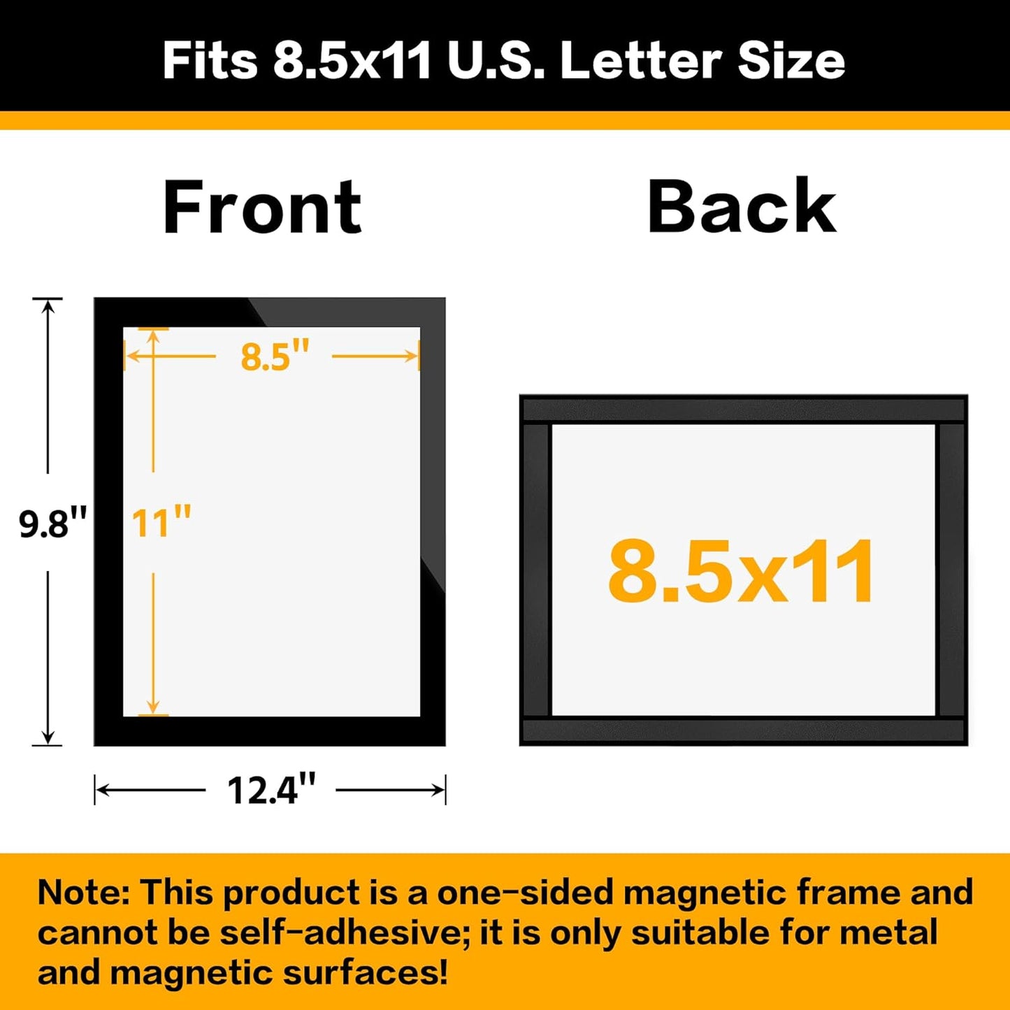 5Pack Magnetic Frames for Refrigerator - 8.5 x 11 Magnetic Sign Holder, Magnetic Paper Holder Document Holder for Fridge, Metal, Whiteboard Surface - Magnetic Picture Frame Poster Frame