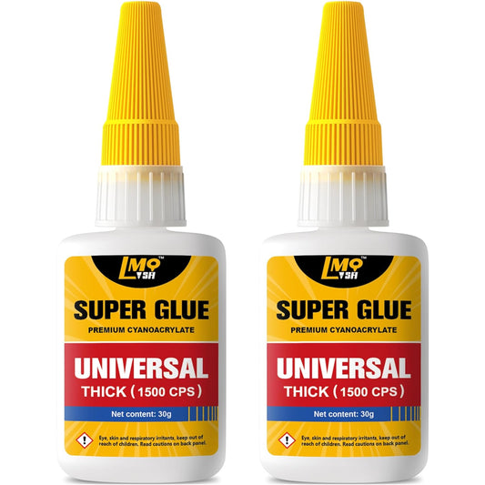 Super Glue Thick CA Glue Clear 60 Gram, Heavy Duty Superglue Instant Cyanoacrylate Adhesive for Plastic Ceramic Leather Metal Glass Wood Pla Shoe Sole Repair, Strong Oily Liquid Bonding