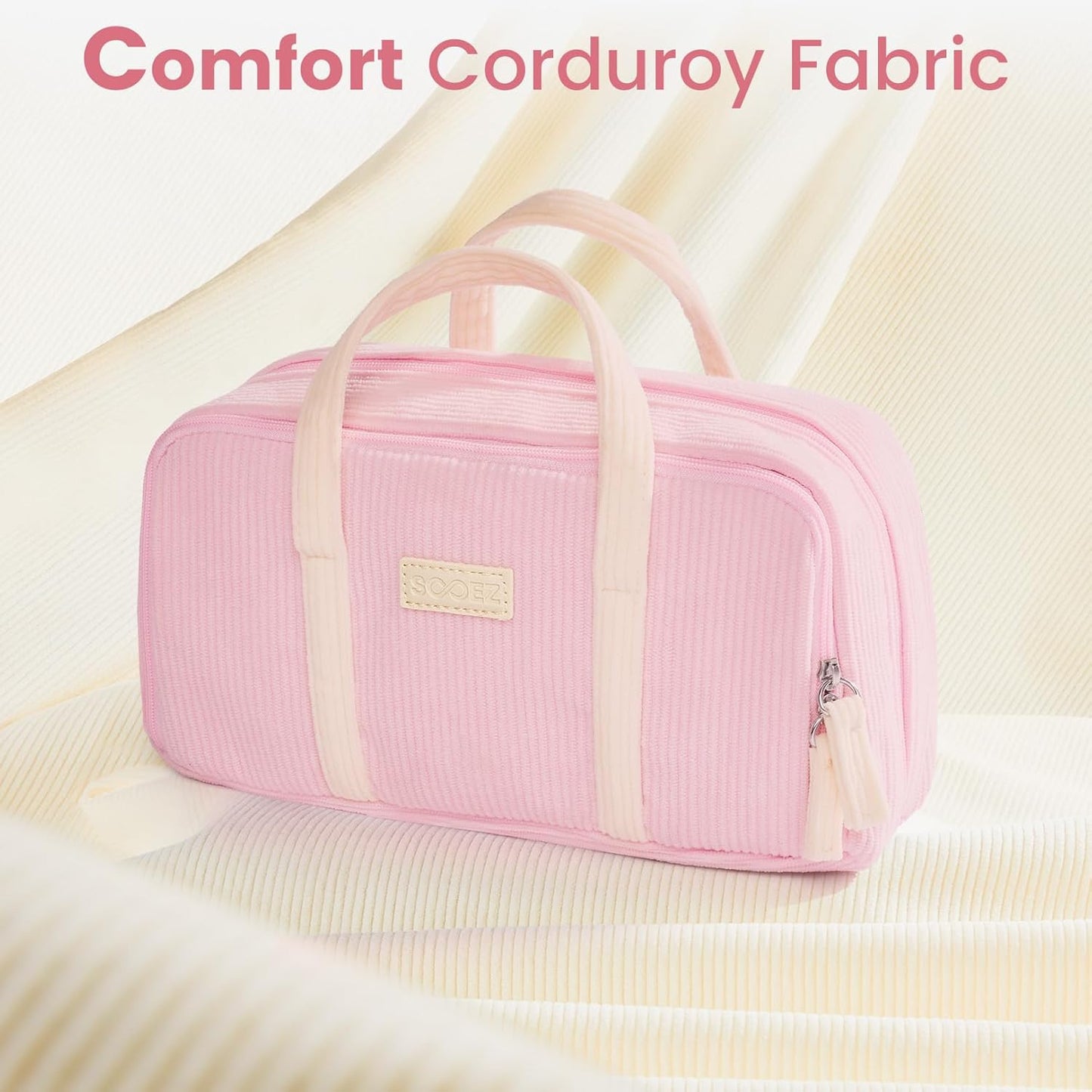 Sooez Large Pencil Case Pouch, Extra Big Pencil Bag with 5 Compartments, Pen Case Wide Opening, Soft Corduroy Pen Bag Organizer with Zipper, Cute Aesthetic School Supplies for Teen Girls, Purple