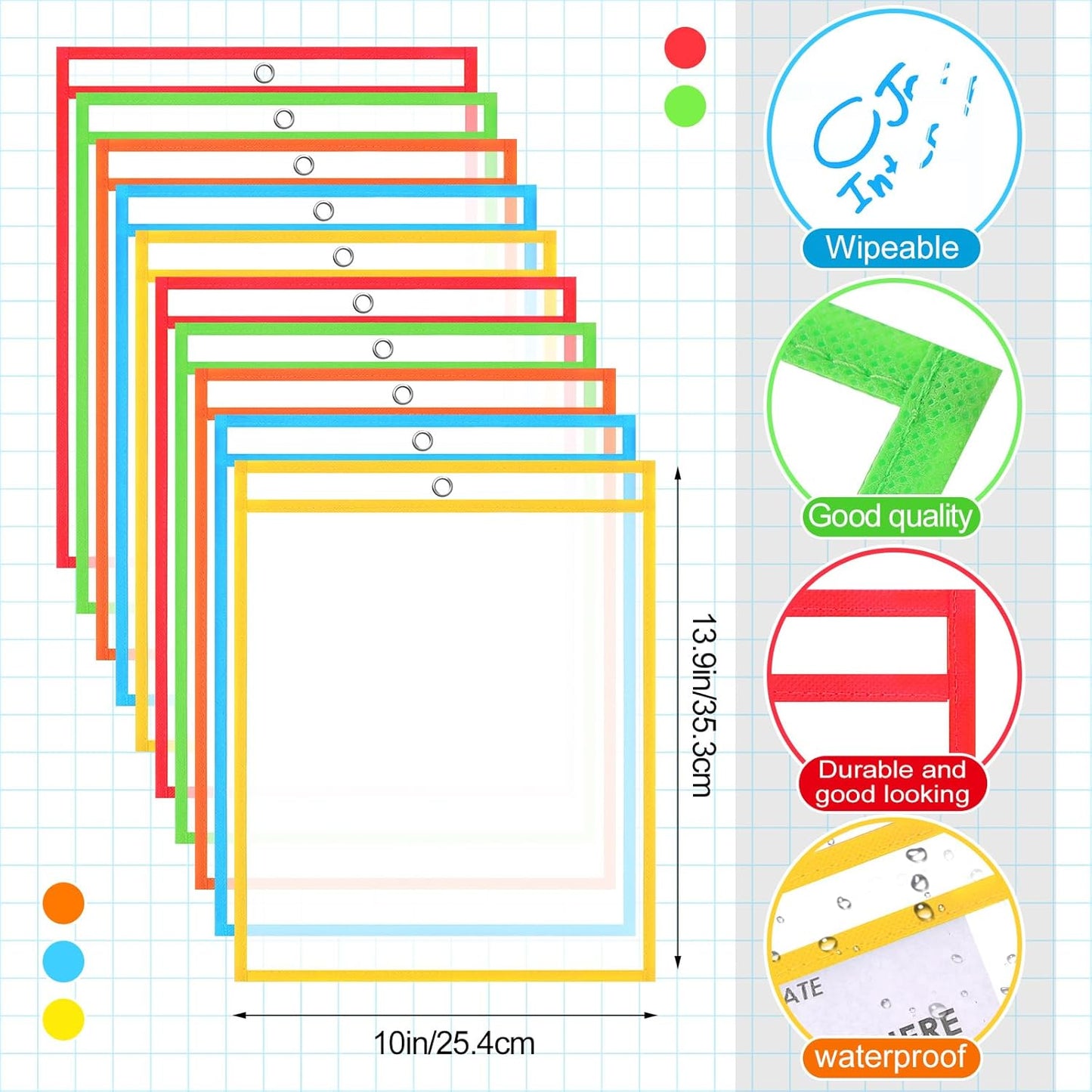 PerKoop 100 Pcs Oversized Clear Dry Erase Pockets Sleeves Bulk 10 x 14 Inch Erasable Ticket Holder Waterproof Sheet Protector Reusable Plastic Sleeves Document Holder for Classroom School Organization