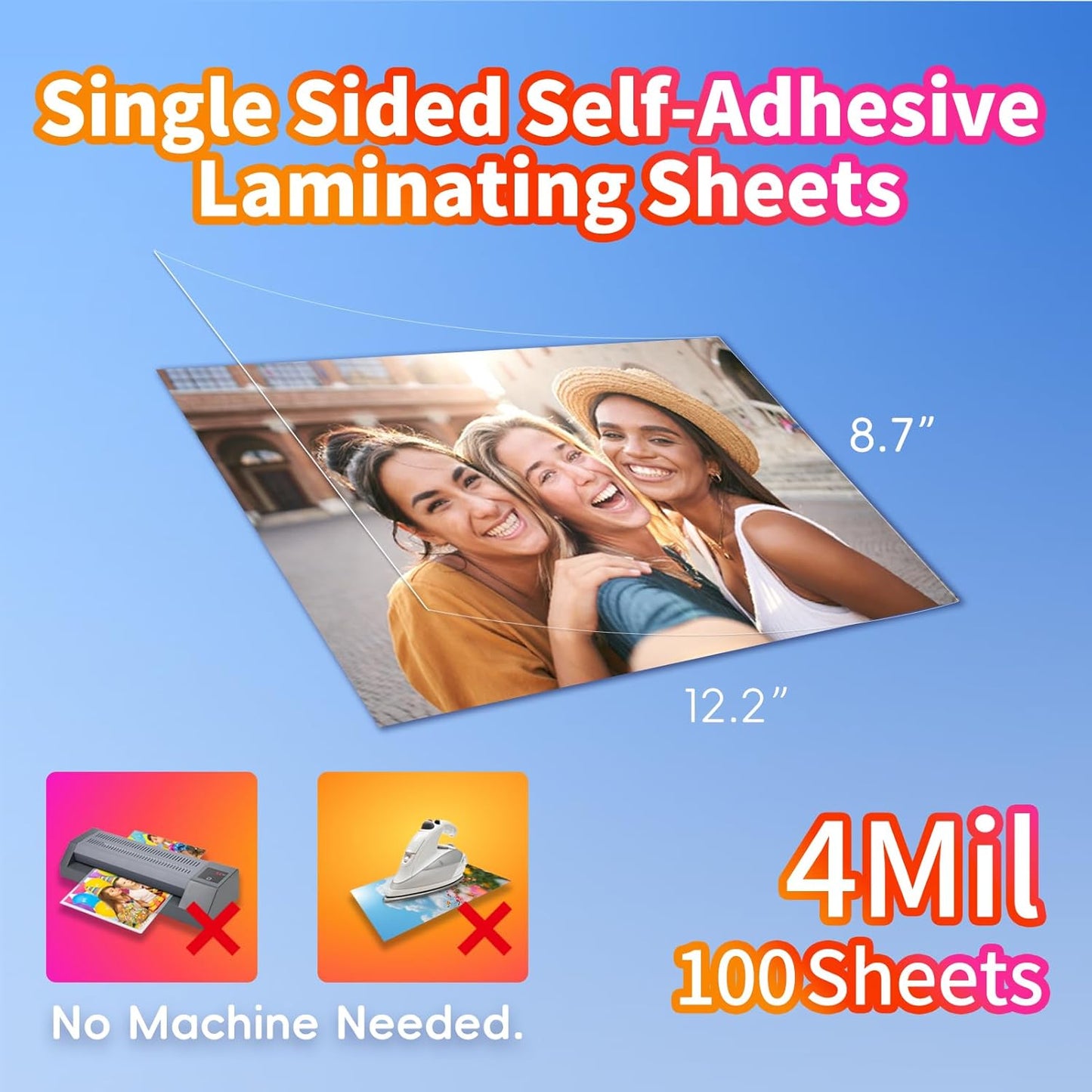 Uinkit 100PCS 4Mil Self-Adhesive Laminating Sheets, 8.7 x 12.2 Inches Clear Self Sealing Laminating Sheets, Suitable for 8.5 x 11 Inches Letter Size, No Machine Needed