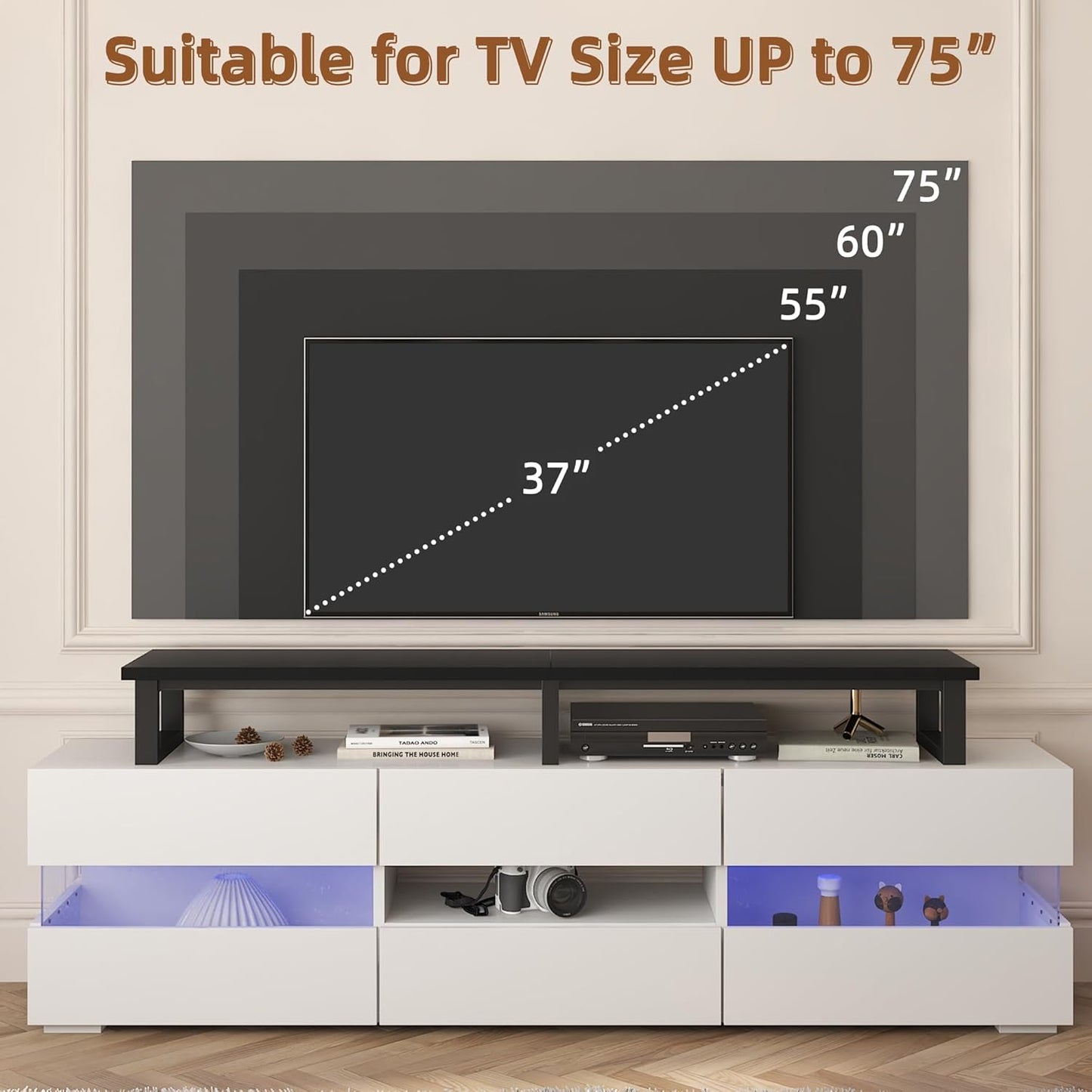 59" Large TV Riser for 32-75 inch TV, TV Riser Stand Shelf with Steel Legs, Tabletop TV Stand Riser for Home Office,Black