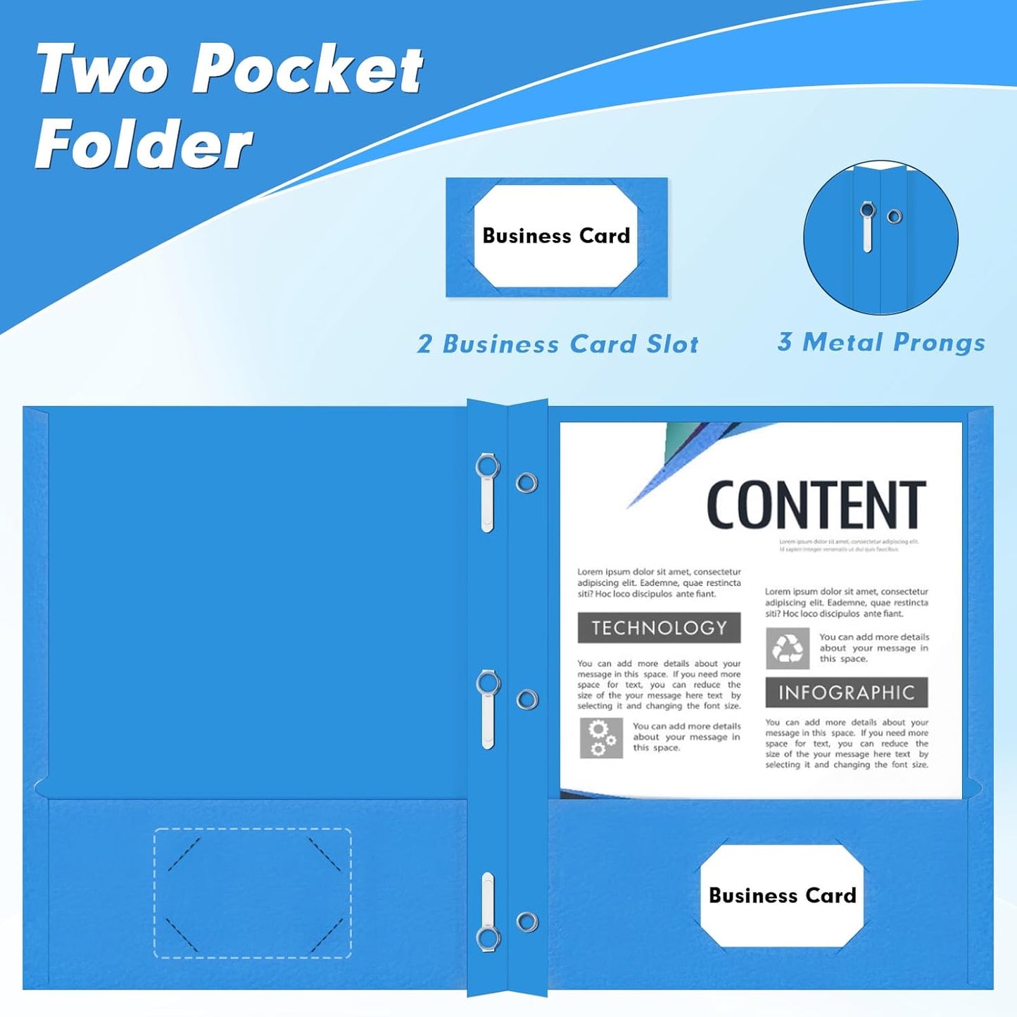 PANDRI Two Pocket Folders, 30 Pack with Prongs, Letter Size, Lightblue