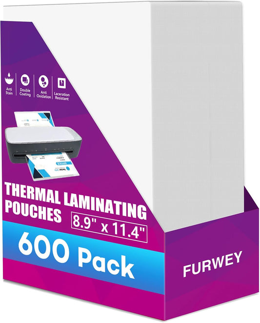 600 Pack Laminating Sheets, Holds 8.5 x 11 Inch Sheets, 3 mil, 8.9" x 11.4" Thermal Laminating Pouches Lamination Sheet Paper for Laminator, Clear, Letter Size, Office and School Supplies