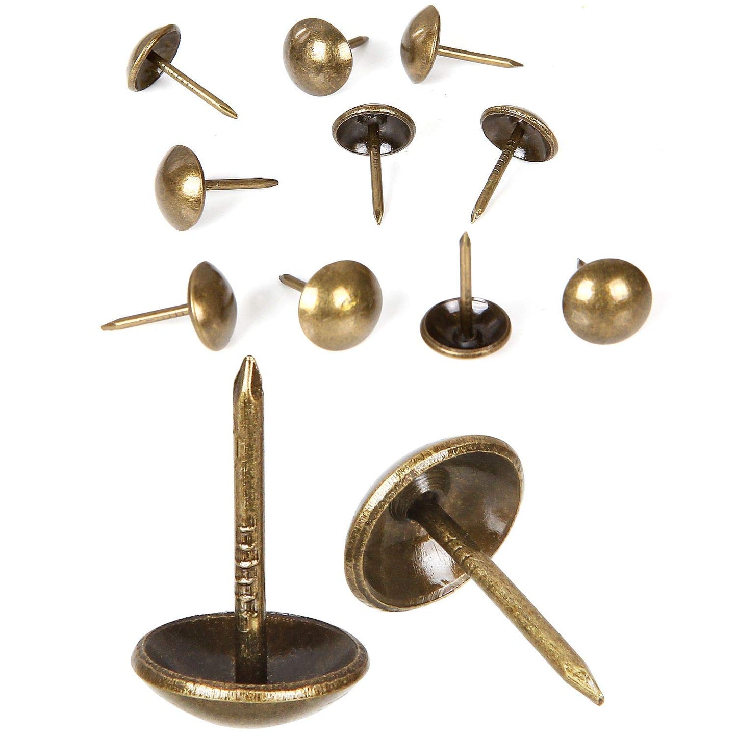 500Pcs Decorative Upholstery Tacks, 7/16” Antique Furniture Nails Pins, Brass Finish Metal Thumb Tack Stud Push Pins for Sofa Chair Bed Headboard, Upholstery Pin Assortment Kit for Furniture Décor