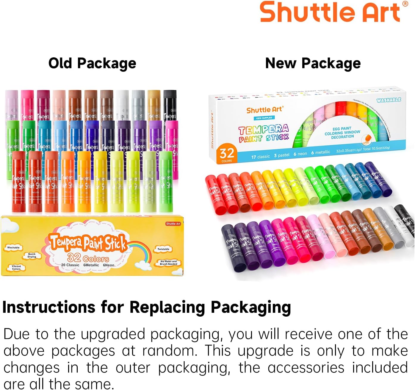 Shuttle Art Tempera Paint Sticks, 32 Colors Solid Tempera Paint for Kids, Super Quick Drying, No-Toxic, Works Great on Paper Wood Glass Ceramic Canvas