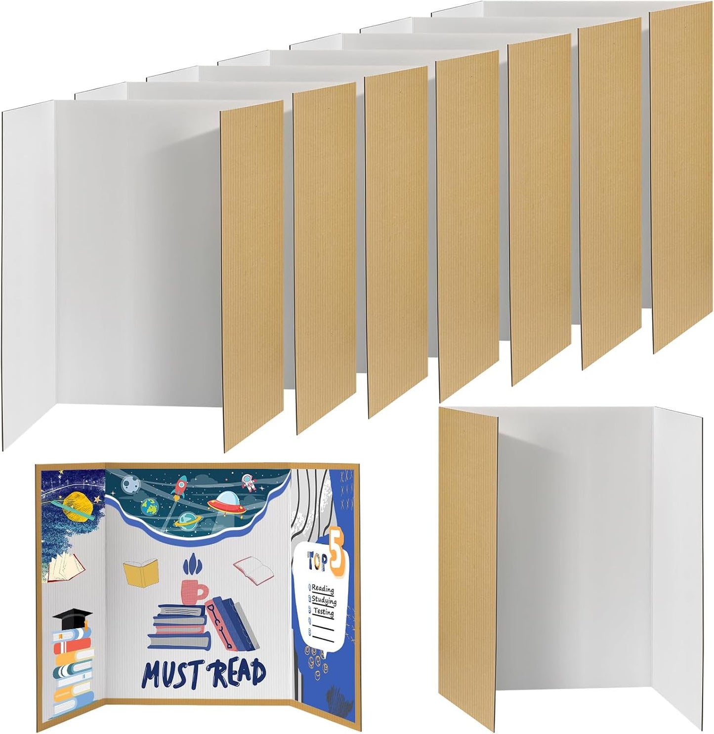 8 PCS Trifold Poster Board- Extra Large 48" x 36" Tri Fold Display Board Hard & Thick White Presentation Cardboard for Science Fair, School Projects, and Business Presentations Supply