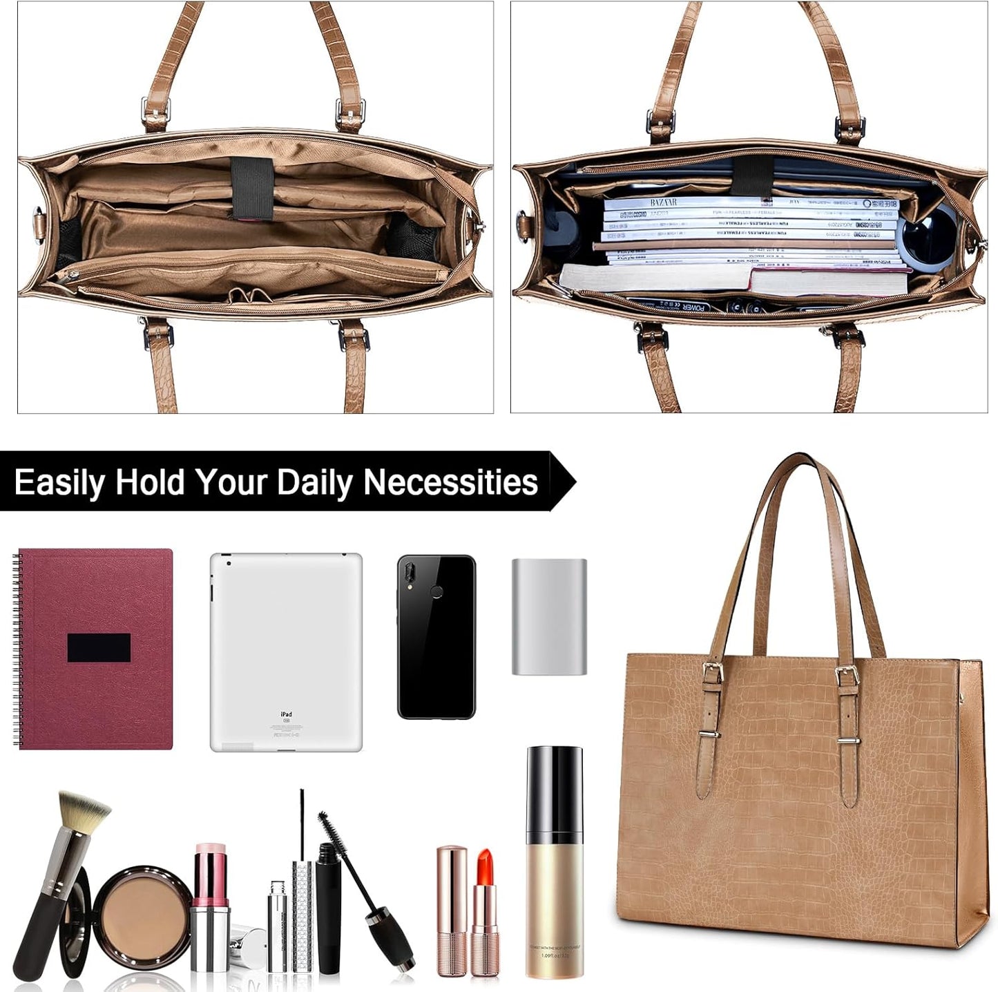 Laptop Bag for Women 15.6 Inch Laptop Tote Bag Leather Classy Computer Briefcase for Work Waterproof Handbag Professional Shoulder Bag Women Business Office Bag Large Capacity Grey