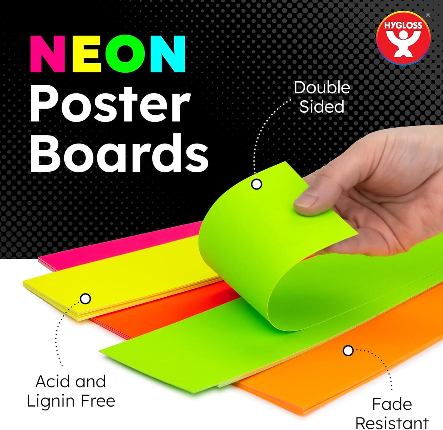 Hygloss Small Poster Board 4x11 - 100 Assorted Neon Color Poster Boards Bulk Pack - 10 Pt. Thickness Colored Poster Board Paper for Projects, Flash Cards, Signs - Posterboard Multipack 4" x 11"
